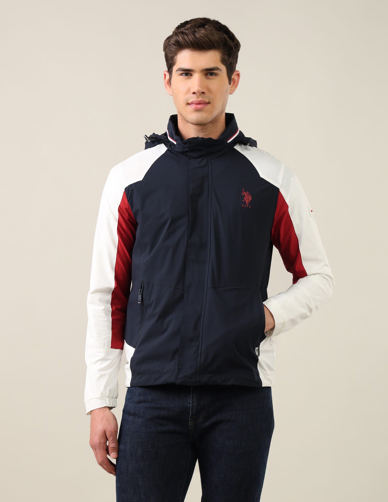 Colour Blocked Regular Fit Jacket Navy - U.S. Polo Assn. India | Large