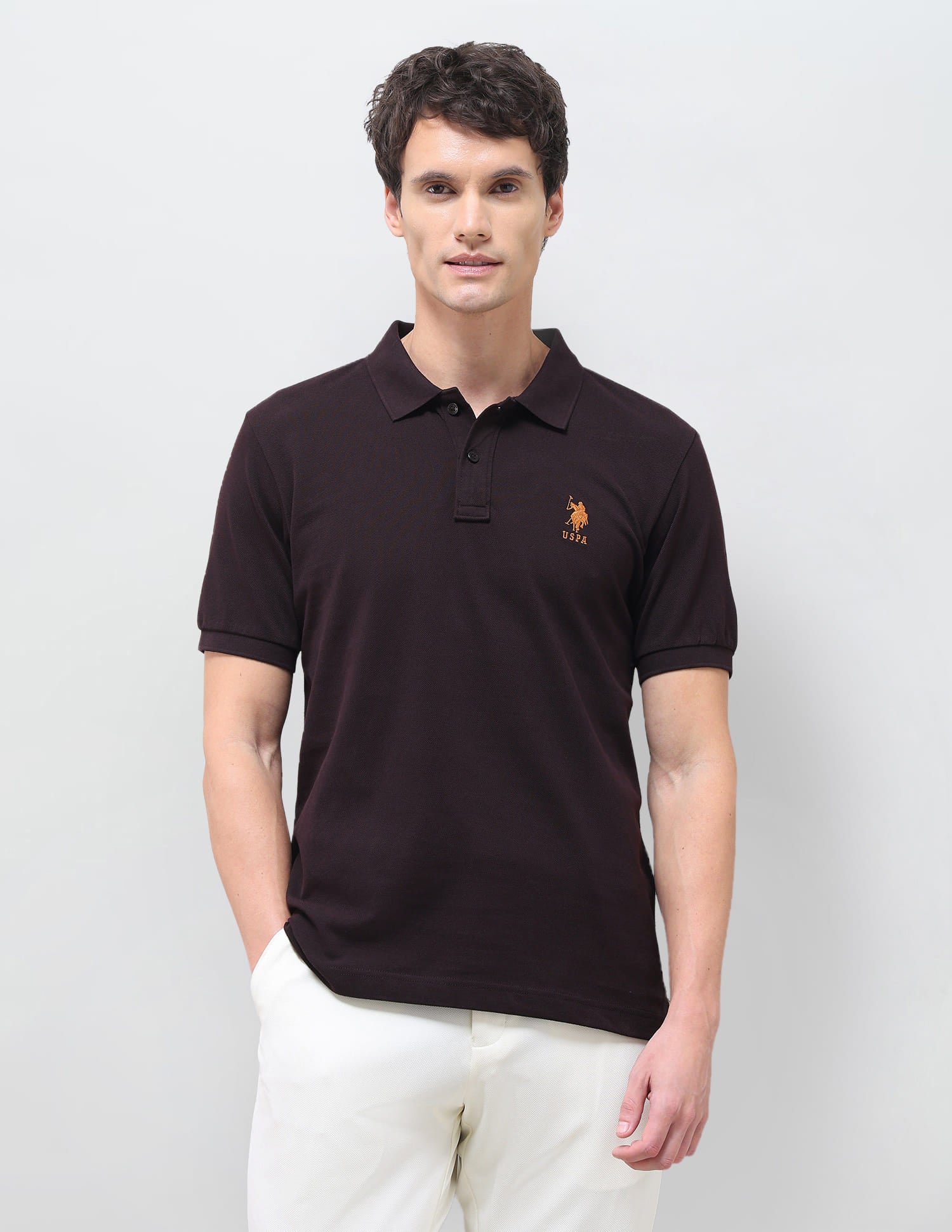 Solid Slim Fit Polo Shirt Brown - U.S. Polo Assn. India | Large