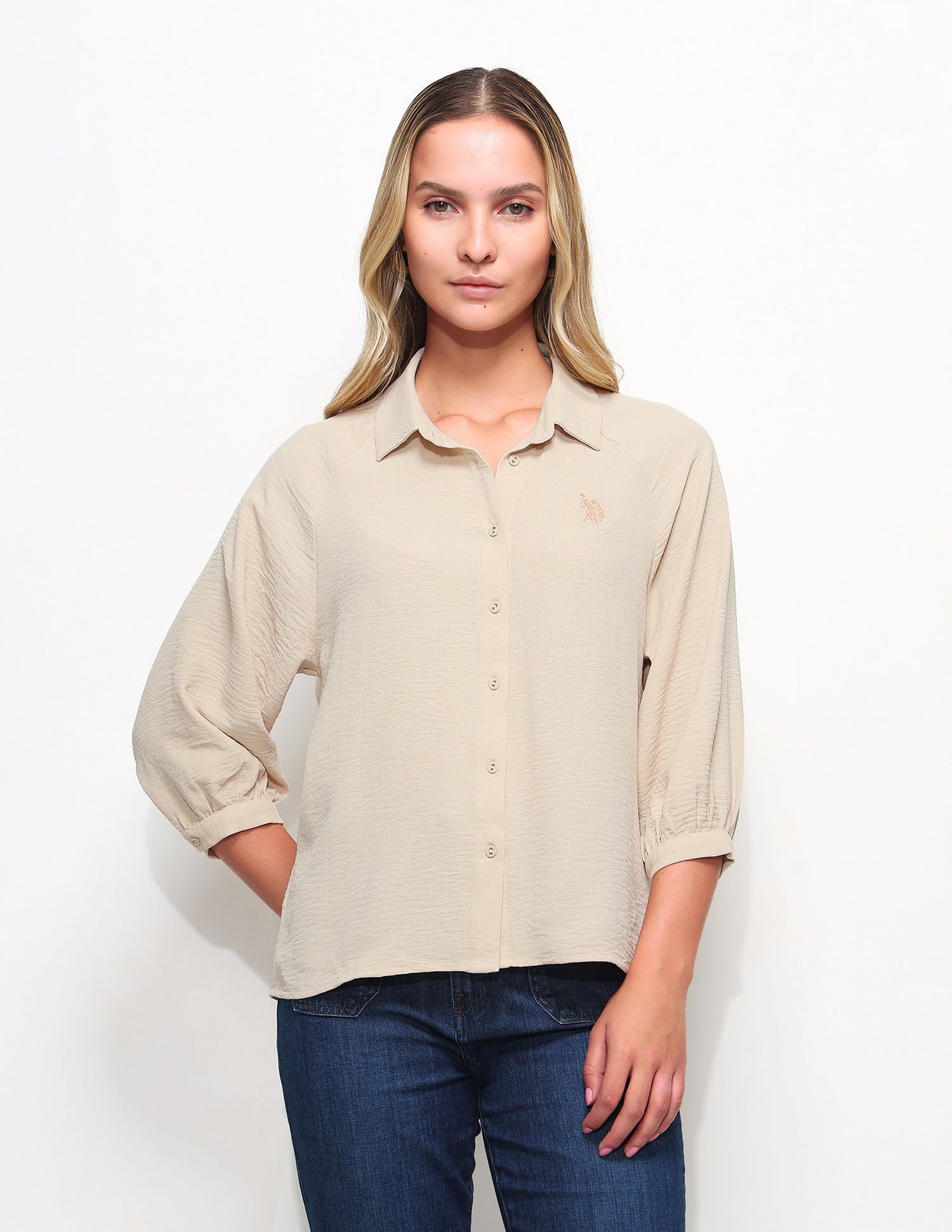 Solid Regular Fit Shirt Beige - U.S. Polo Assn. India | Large