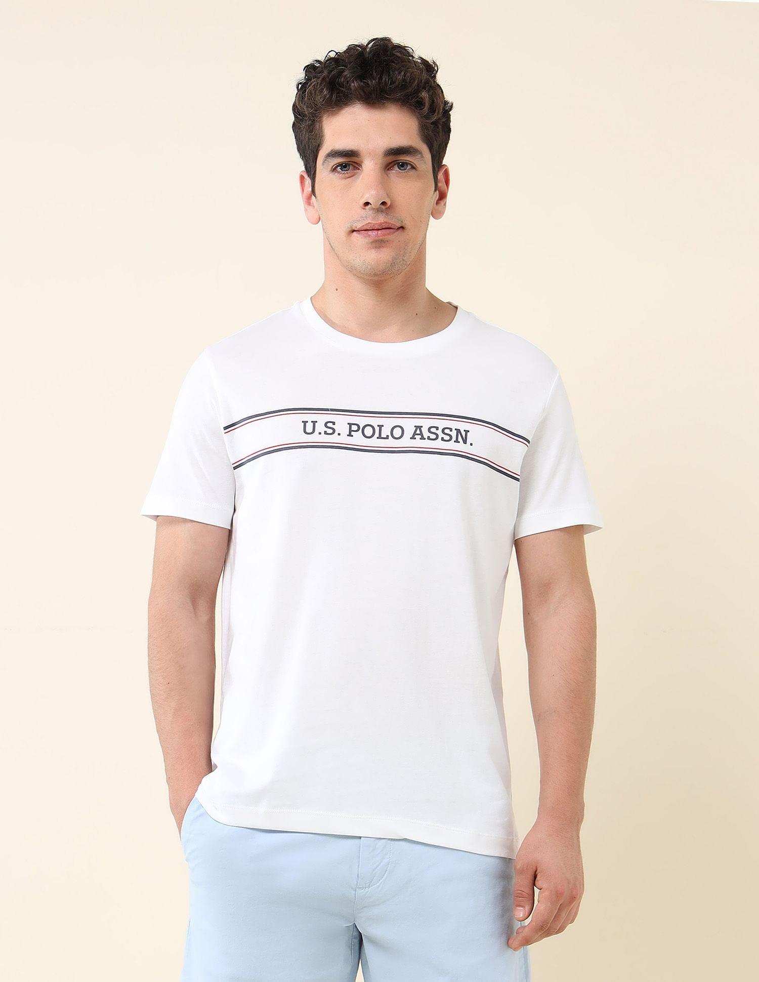 Slim Fit Brand Printed T-Shirt White - U.S. Polo Assn. India | Large