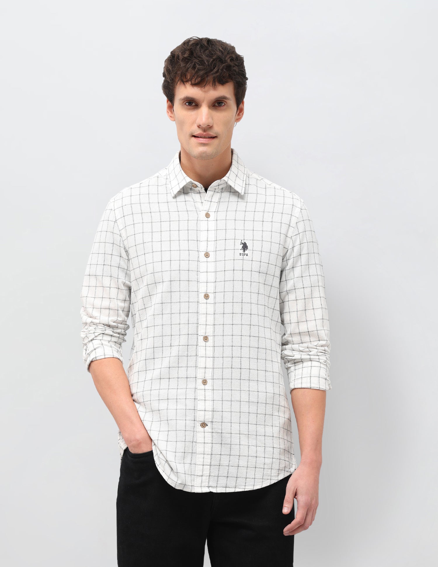 Windowpane Checked Regular Fit Shirt White - U.S. Polo Assn. India | Large