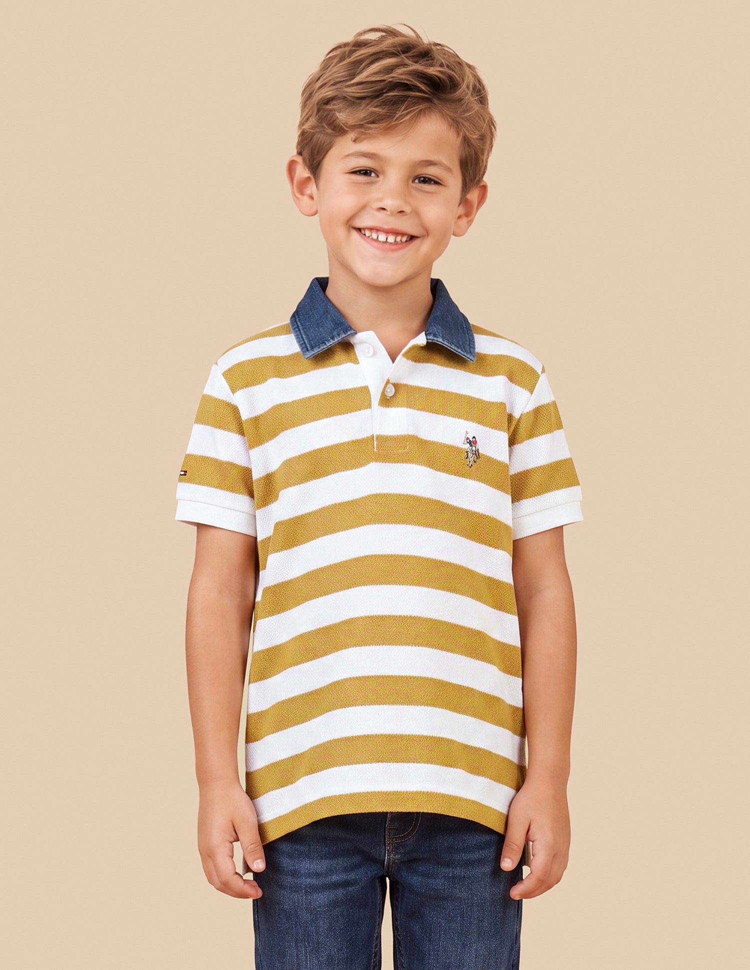 Horizontal Striped Regular Fit Polo Shirt Mustard - U.S. Polo Assn. India | Large