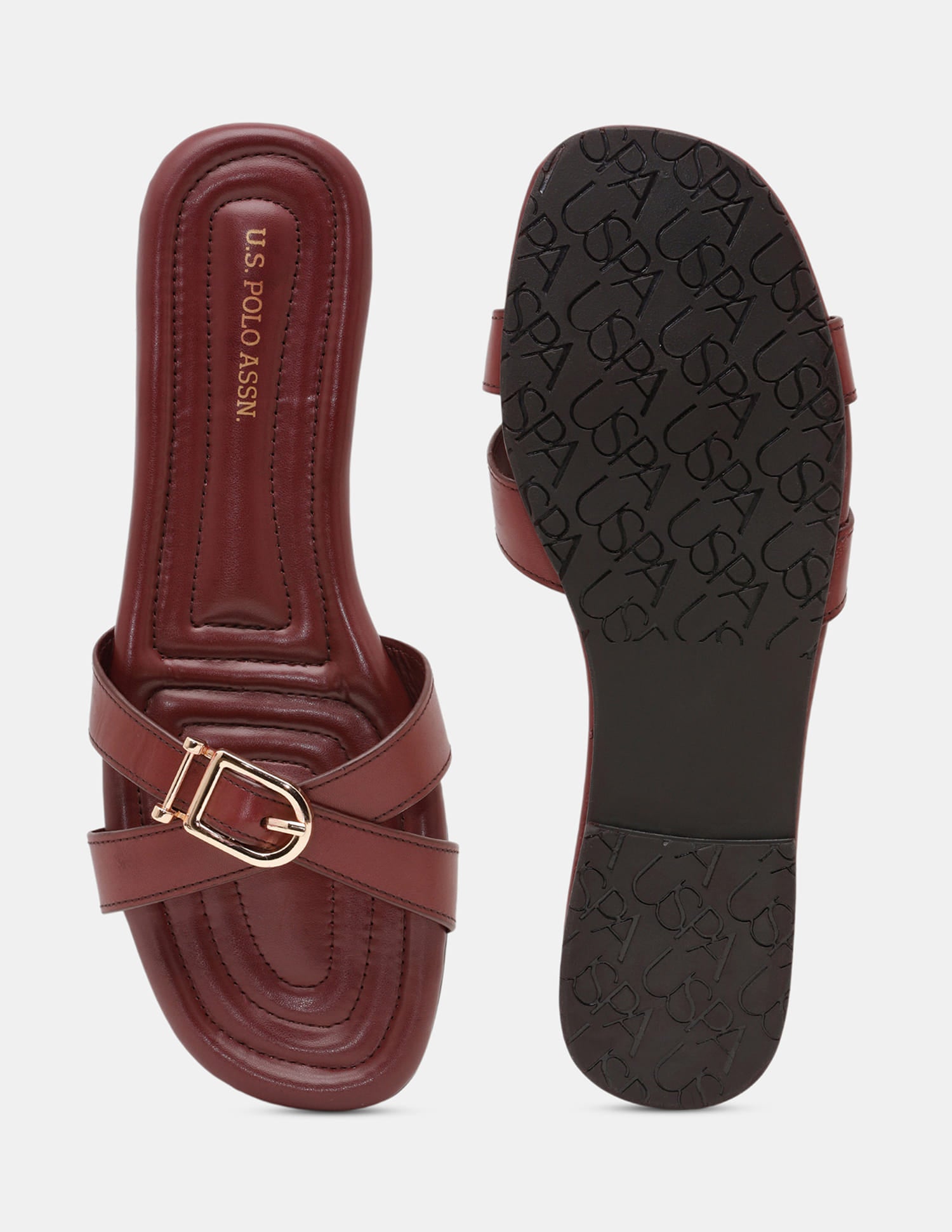 Women Dahye Textured Sole Cross Strap Sandals Burgundy - U.S. Polo Assn. India | Large