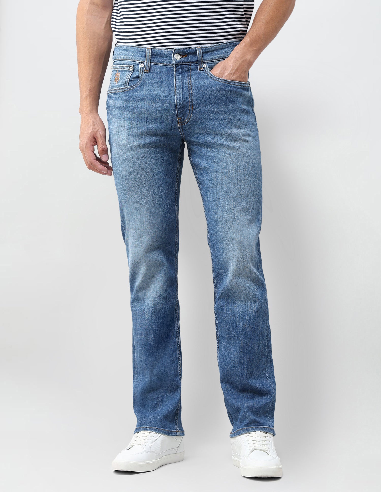Harold Slim Straight Fit Blue Jeans Mid Blue - U.S. Polo Assn. India | Large