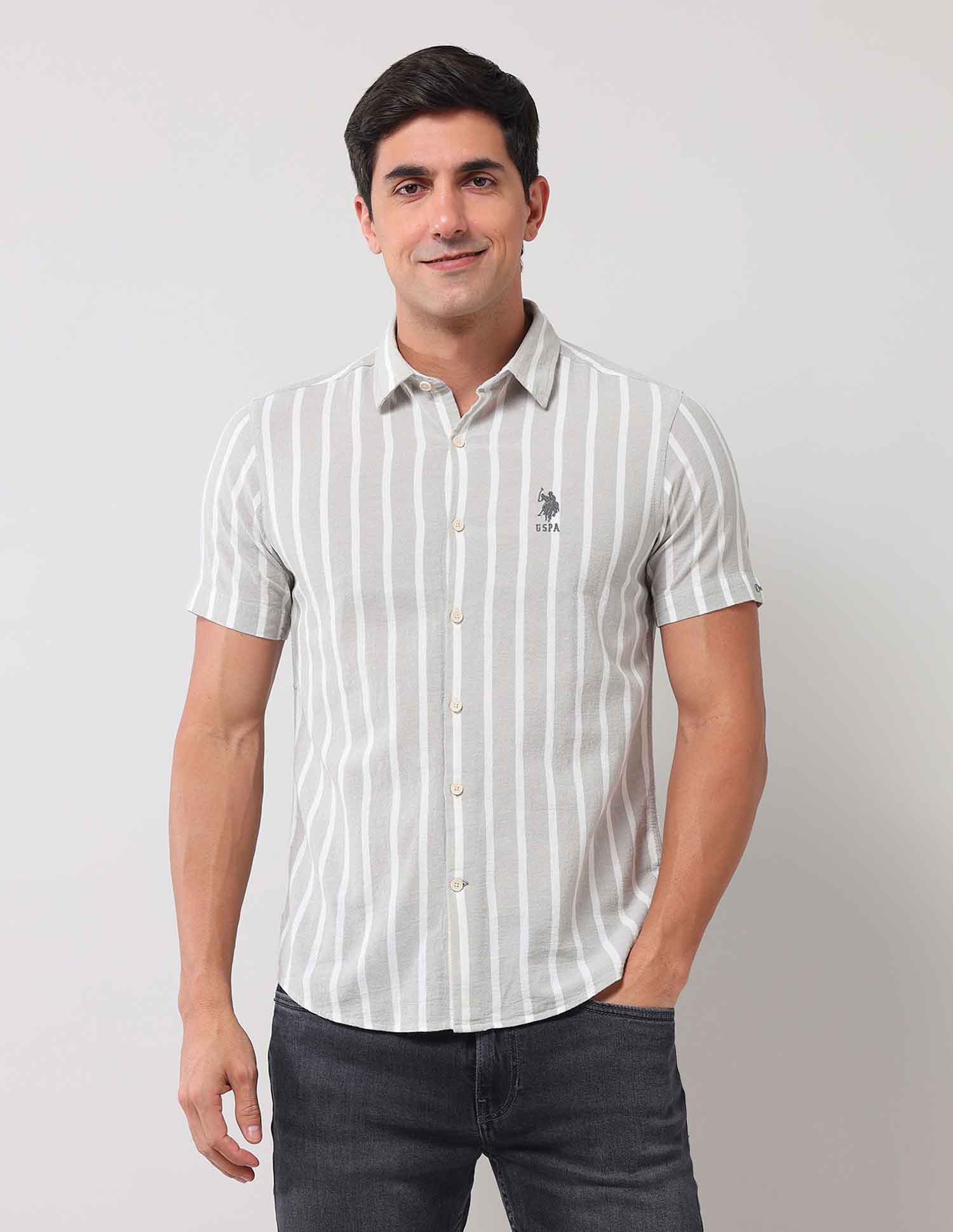 Regular Fit Vertical Striped Shirt Grey - U.S. Polo Assn. India | Large