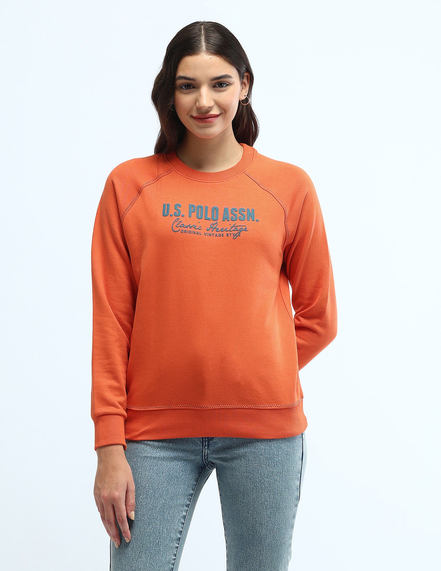 Hd Print Regular Fit Sweatshirt Orange - U.S. POLO ASSN. | Large