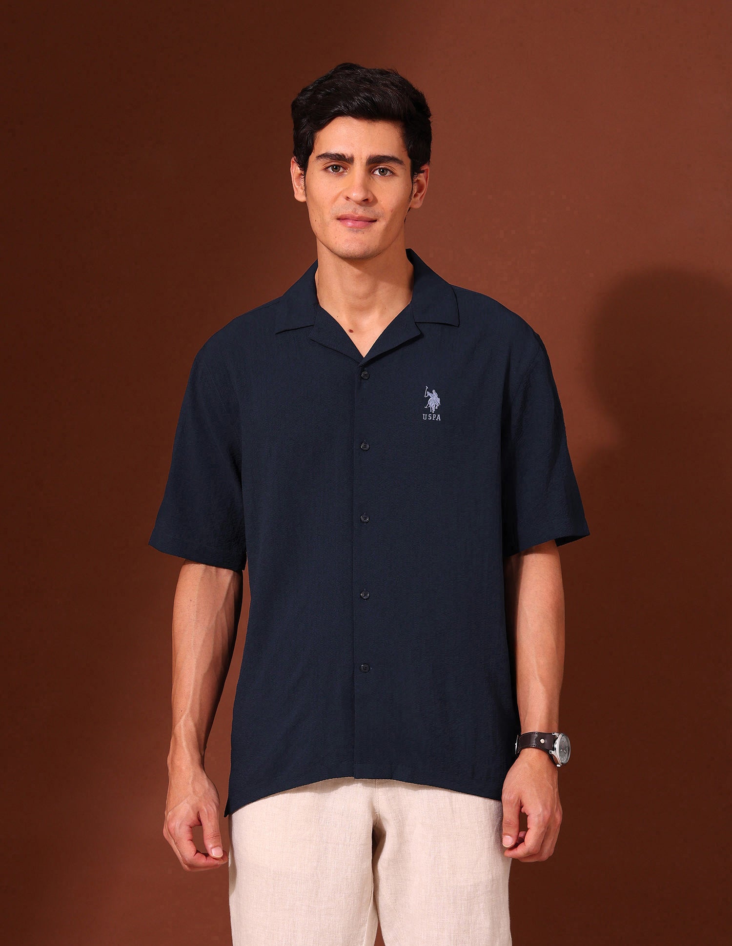Tailored Fit Poplin Shirt Navy - U.S. Polo Assn. India | Large