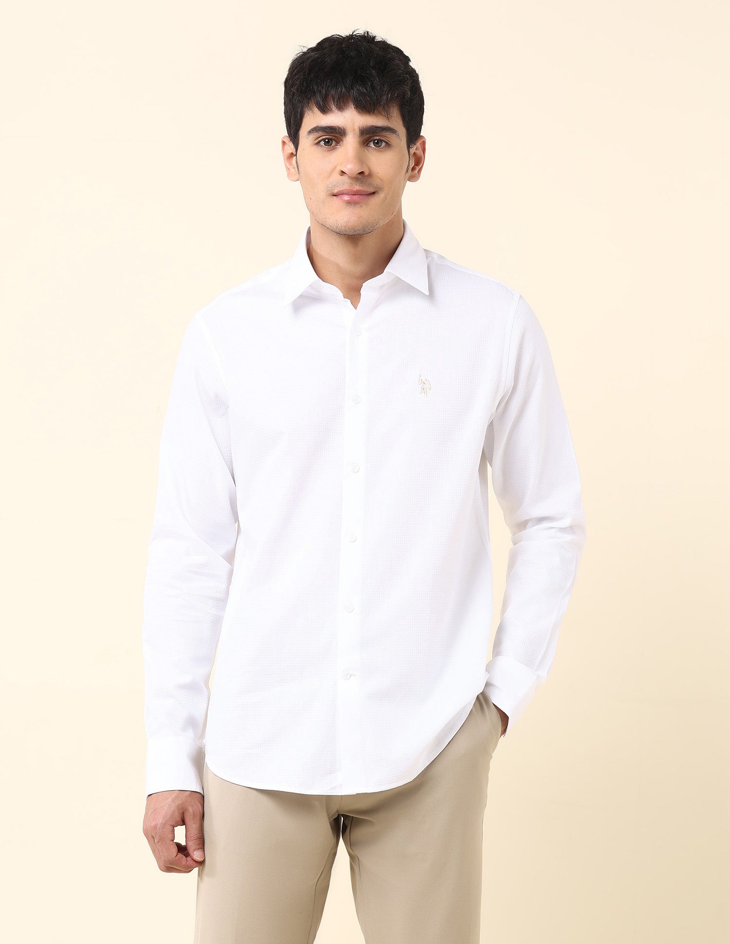 Tailored Fit Textured Shirt White - U.S. Polo Assn. India | Large