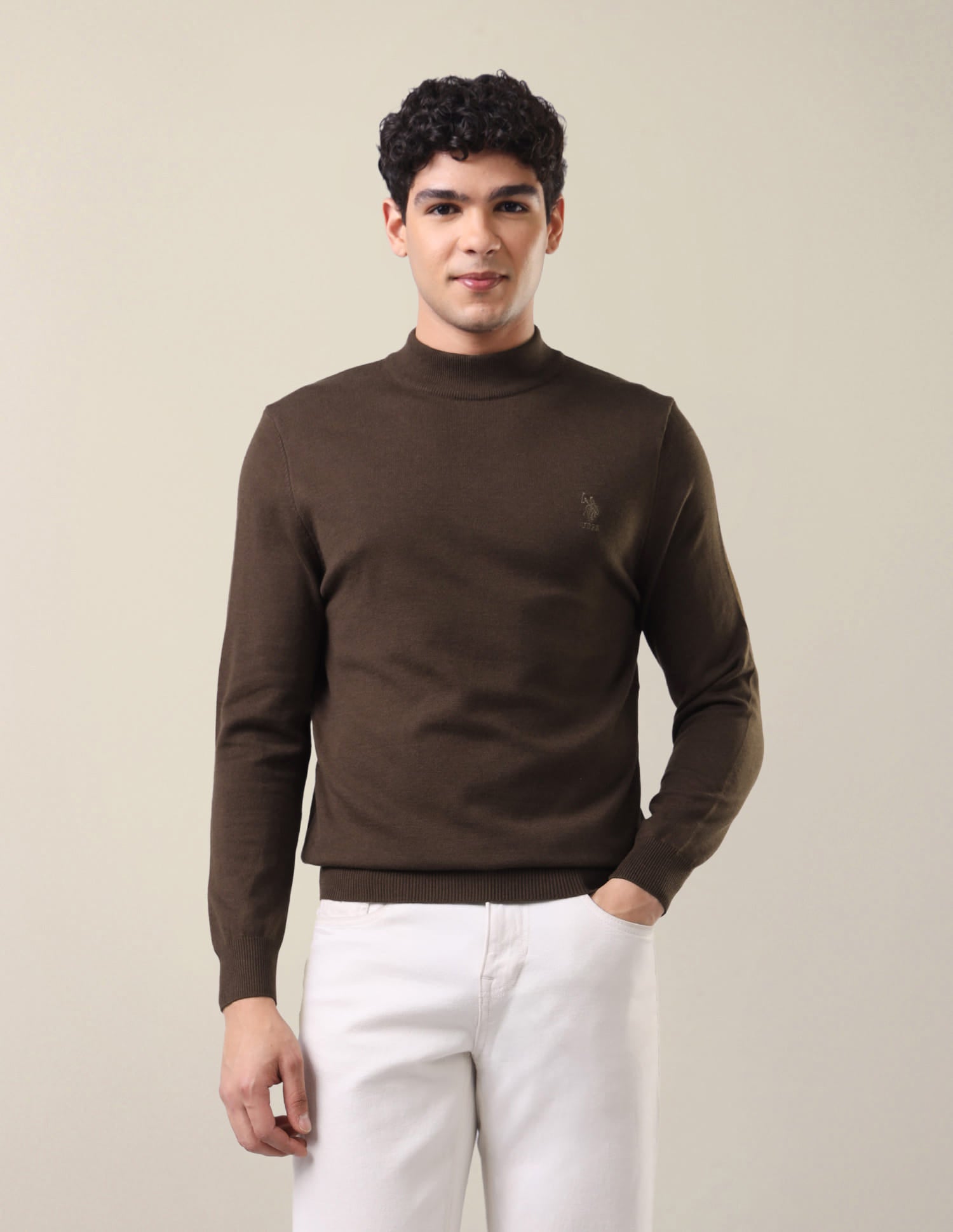 Mock Neck Regular Fit Sweater Dark Brown - U.S. Polo Assn. India | Large