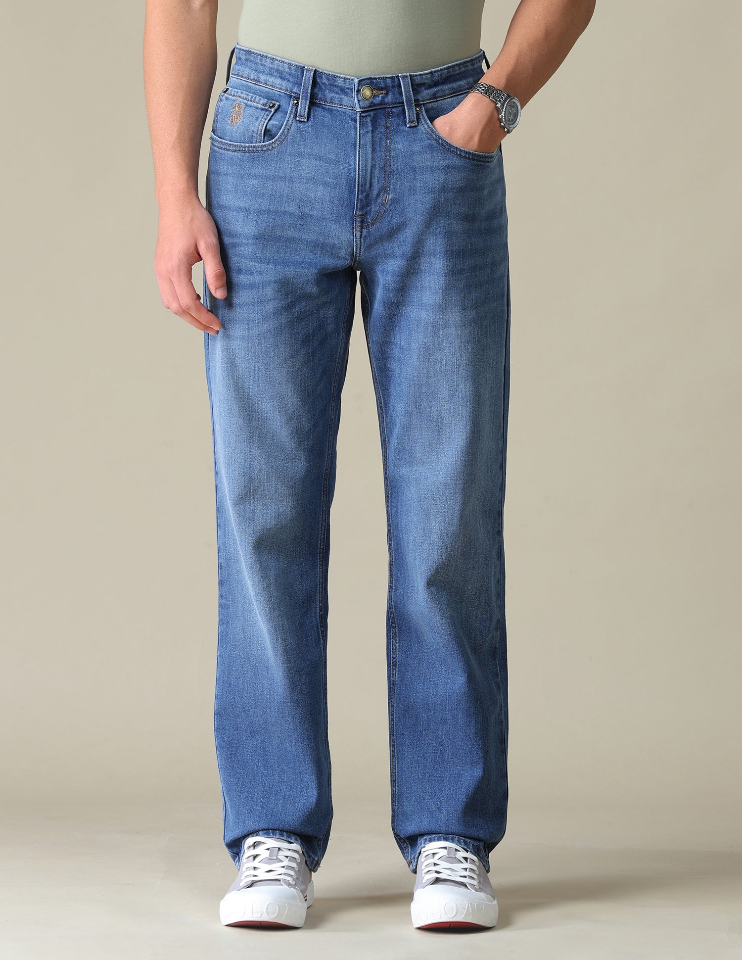 Shawn Relaxed Fit Blue Jeans Mid Blue - U.S. Polo Assn. India | Large