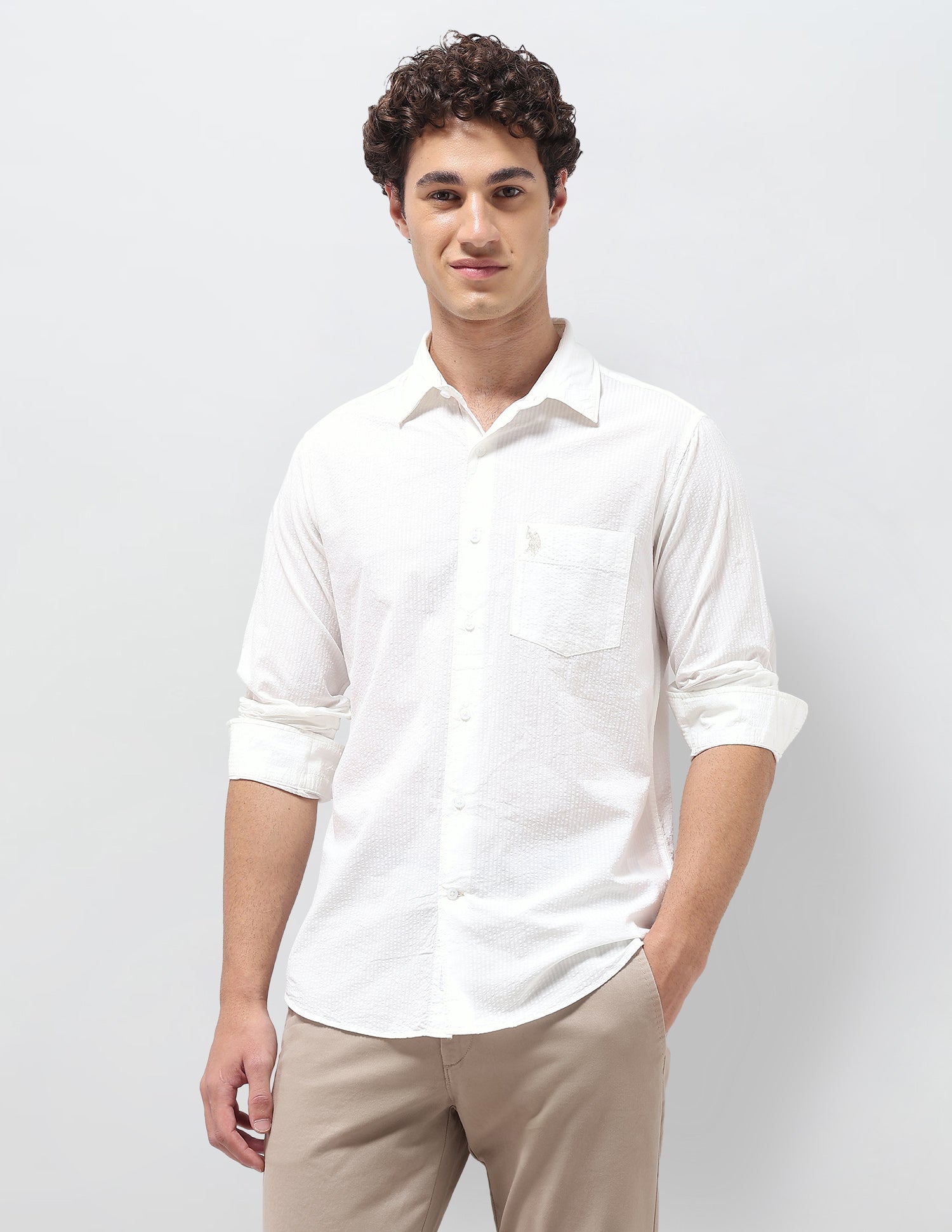 Pinstriped Seersucker Shirt Off White - U.S. Polo Assn. India | Large