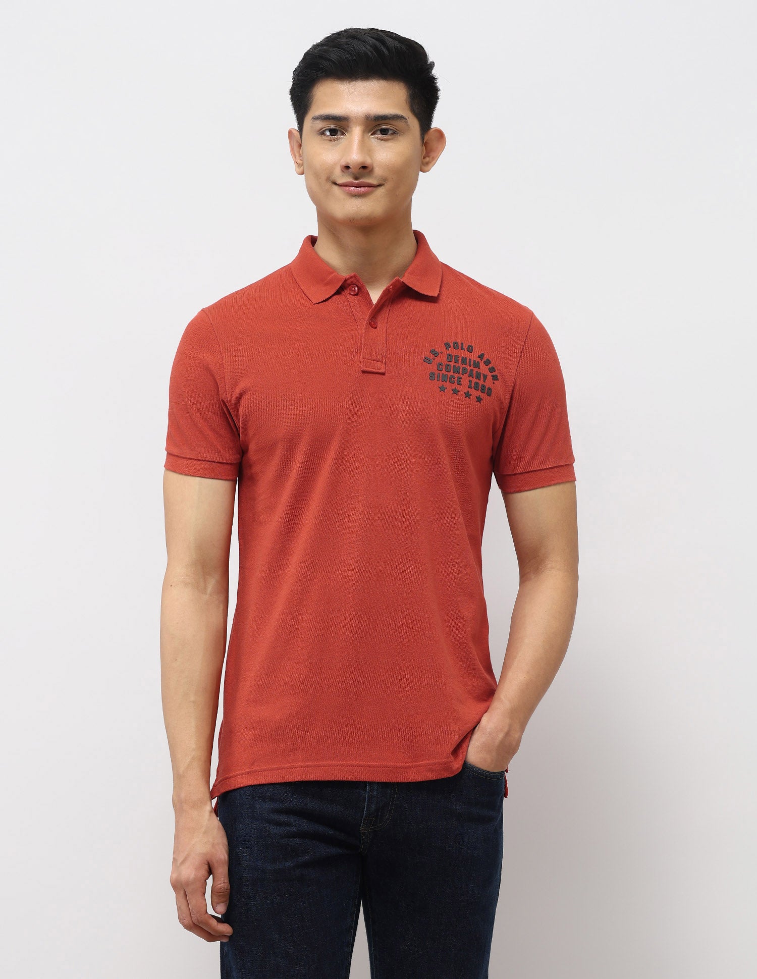 Brand Embossed Muscle Fit Polo Shirt Red - U.S. Polo Assn. India | Large