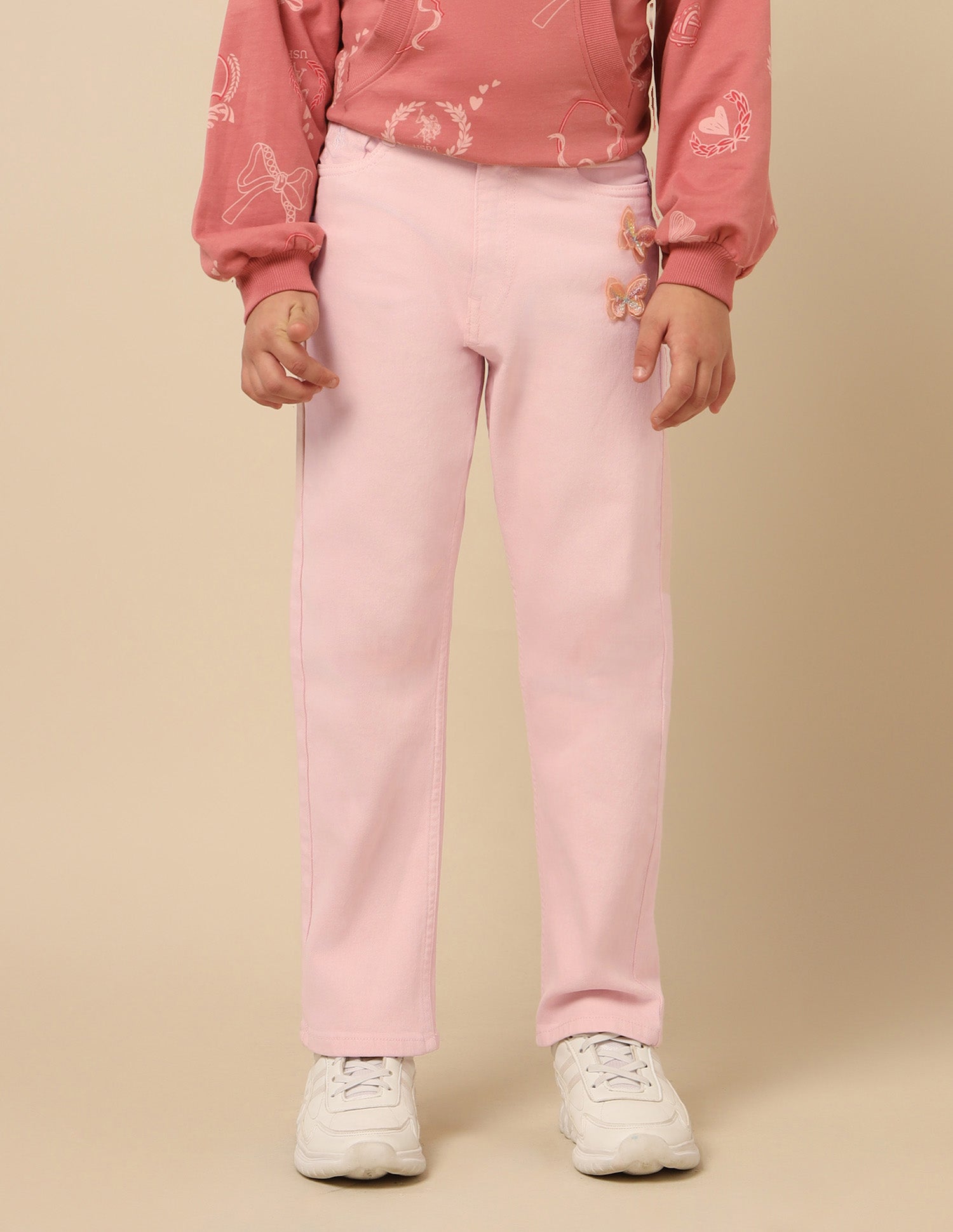 Girls Regular Fit Mid Rise Jeans Pink - U.S. POLO ASSN. | Large