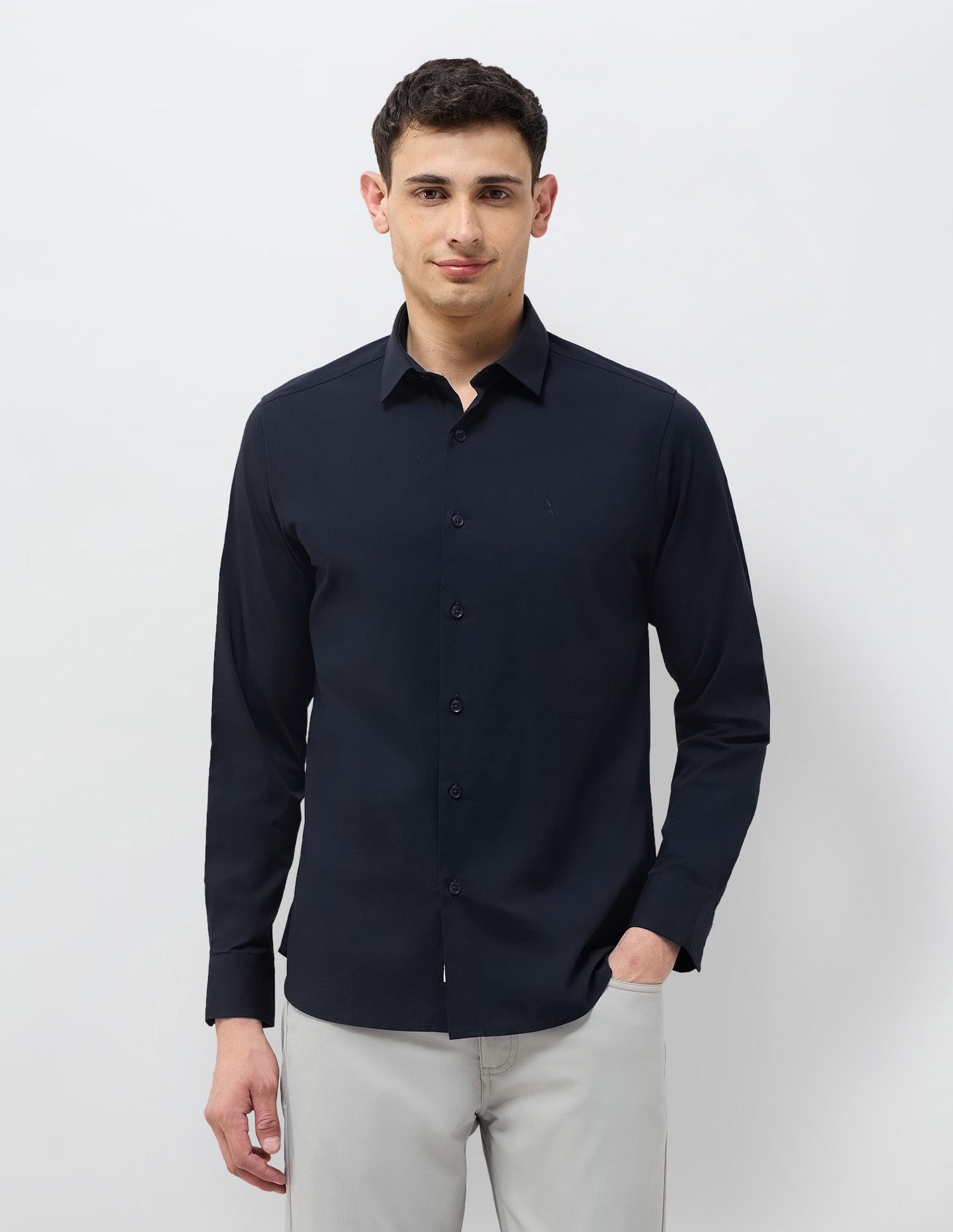 Solid Tailored Fit Shirt Navy - U.S. Polo Assn. India | Large