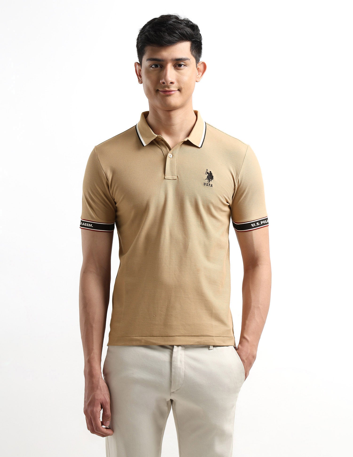 Regular Fit Textured Polo Shirt Light Brown - U.S. POLO ASSN. | Large