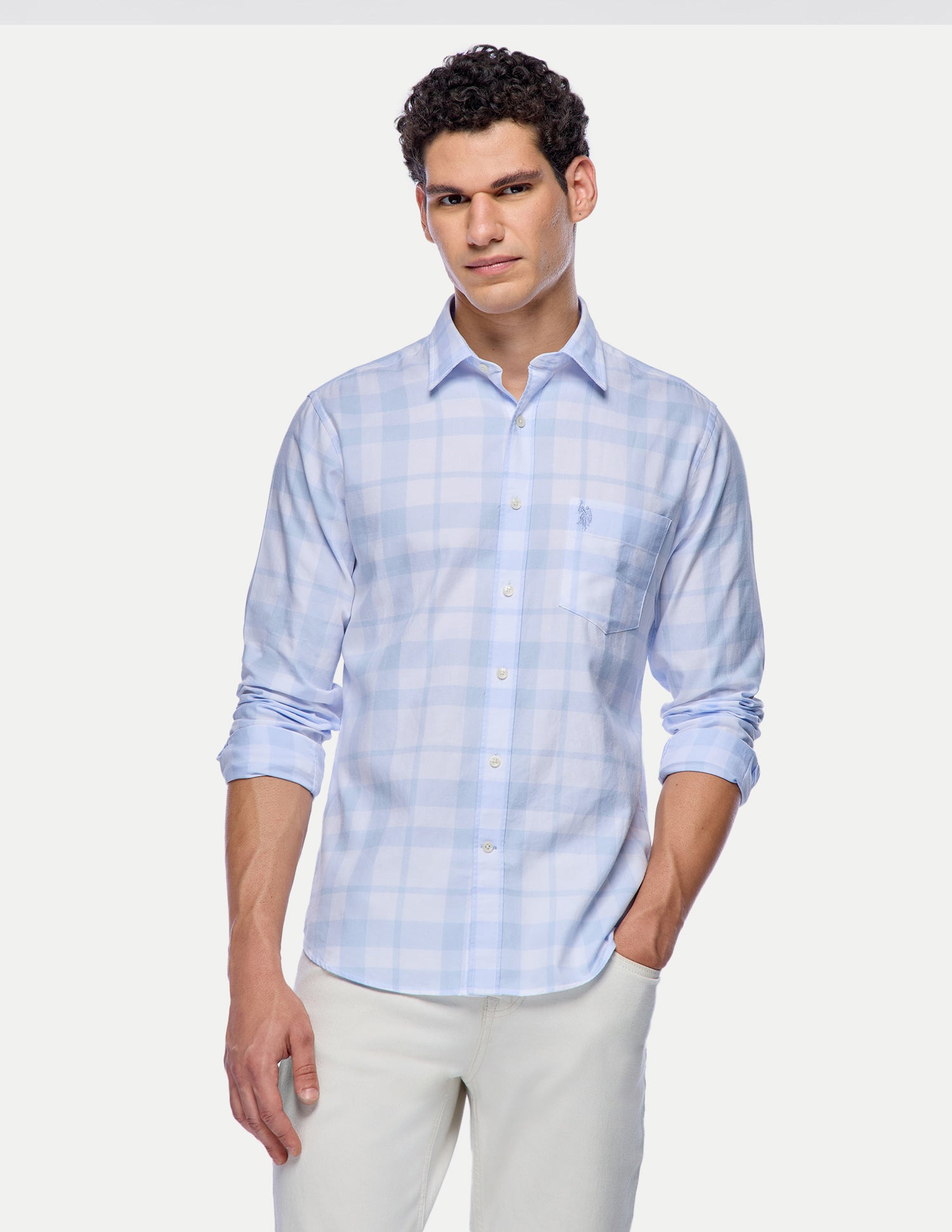 Grid Tattersall Checked Tailored Fit Shirt Light Blue - U.S. Polo Assn. India | Large