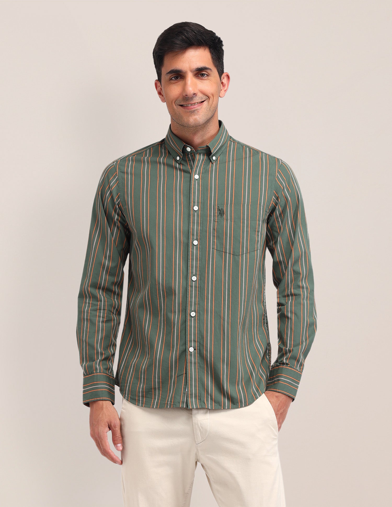 Vertical Striped Tailored Fit Shirt Green - U.S. Polo Assn. India | Large