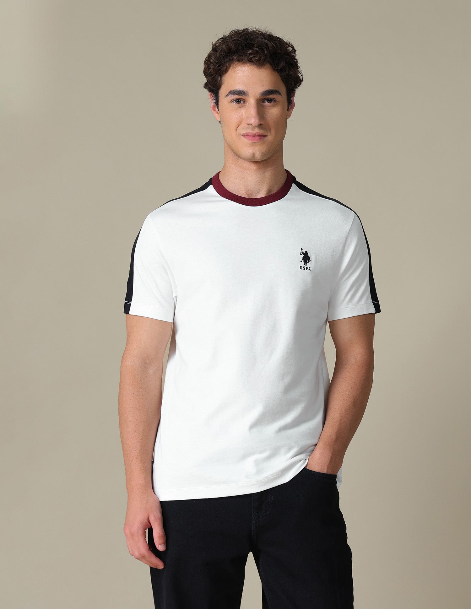Solid Slim Fit T-Shirt Ivory - U.S. Polo Assn. India | Large