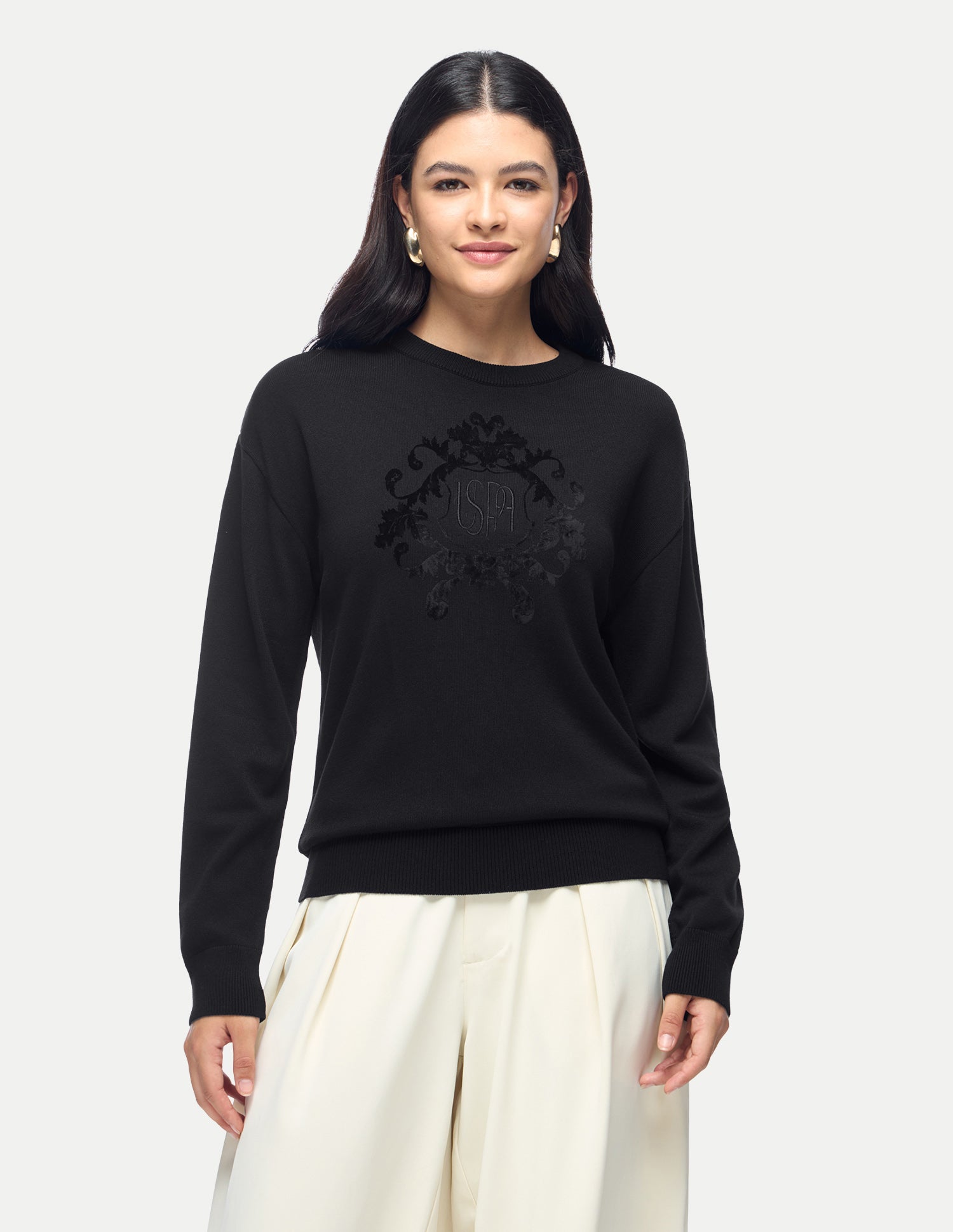 Brand Embroidered Regular Fit Sweater Black - U.S. Polo Assn. India | Large