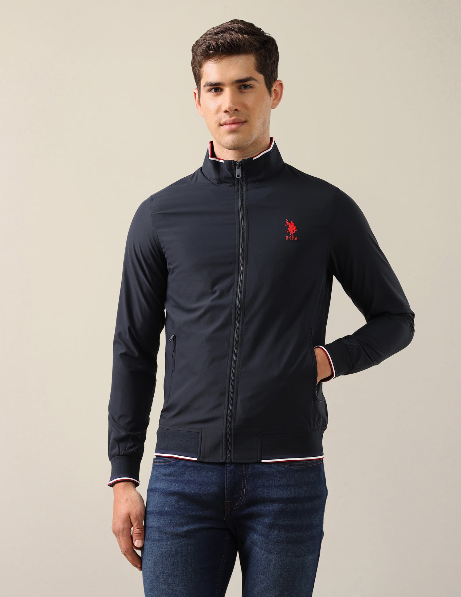 High Neck Long Sleeve Casual Jacket Navy - U.S. Polo Assn. India | Large