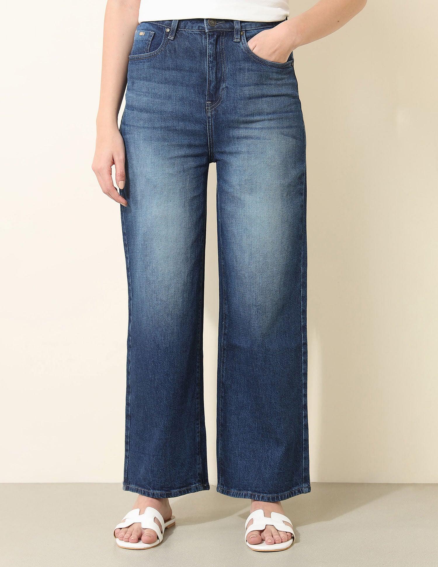 High Rise Wide Leg Comfort Stretch Jeans Dark Blue - U.S. Polo Assn. India | Large