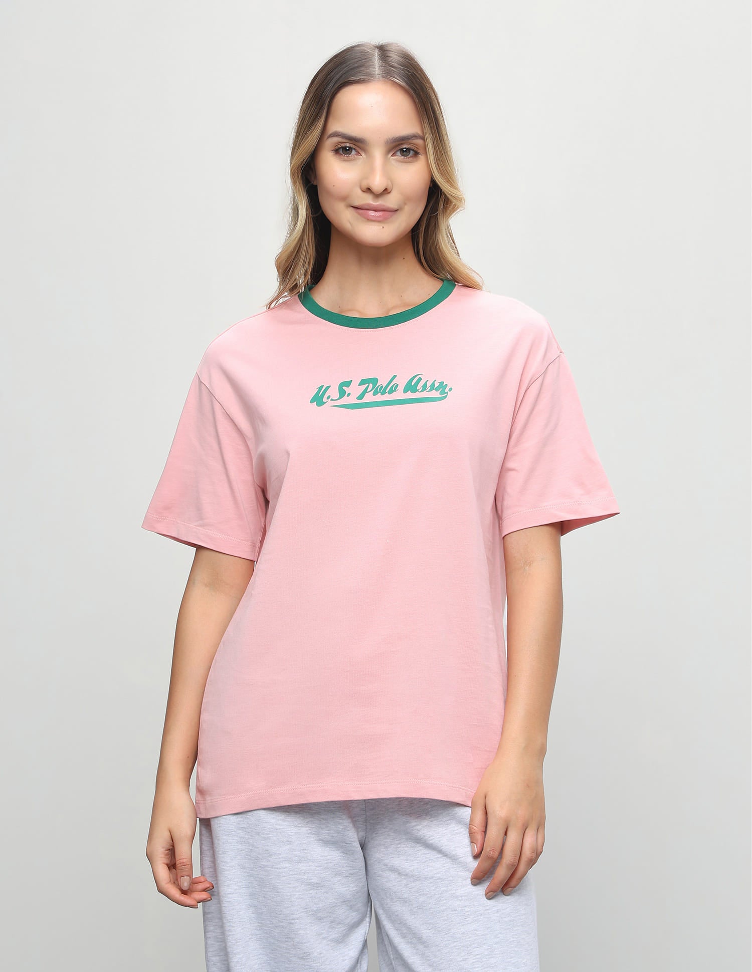 Brand Printed Oversized Fit T-Shirt Light Pink - U.S. Polo Assn. India | Large