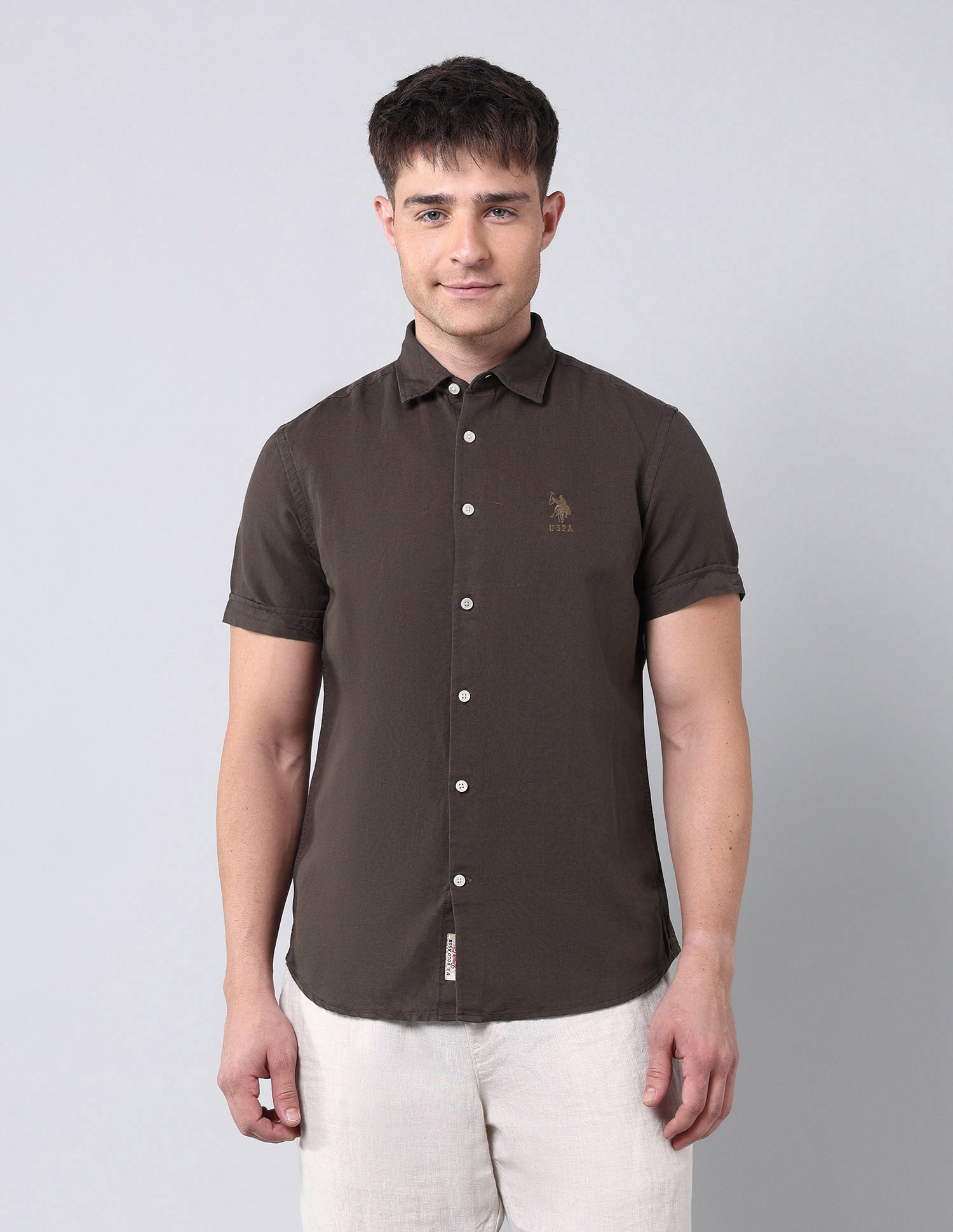 Solid Regular Fit Poplin Shirt Choco - U.S. Polo Assn. India | Large