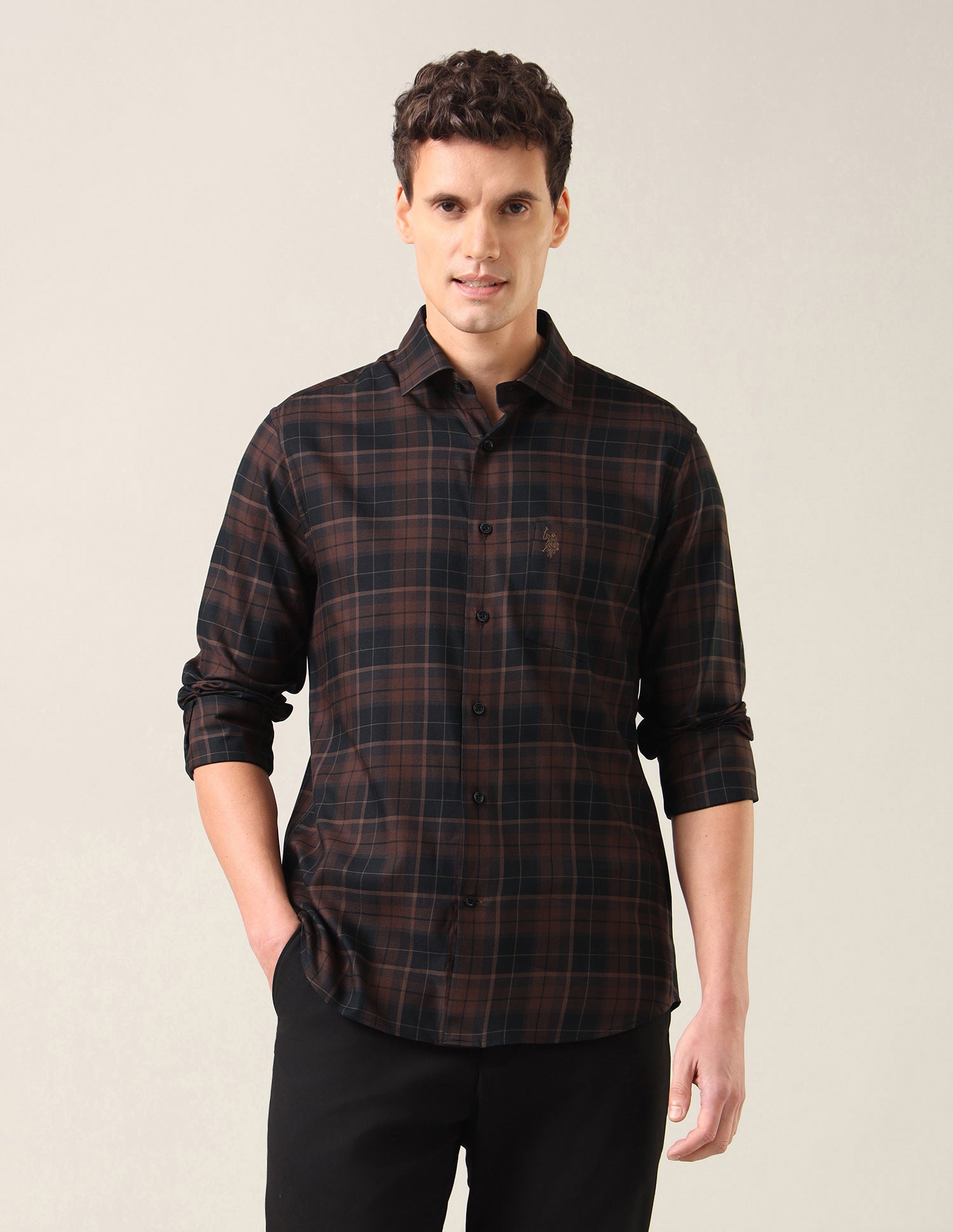Plaid Checked Twill Shirt Dark Brown - U.S. Polo Assn. India | Large