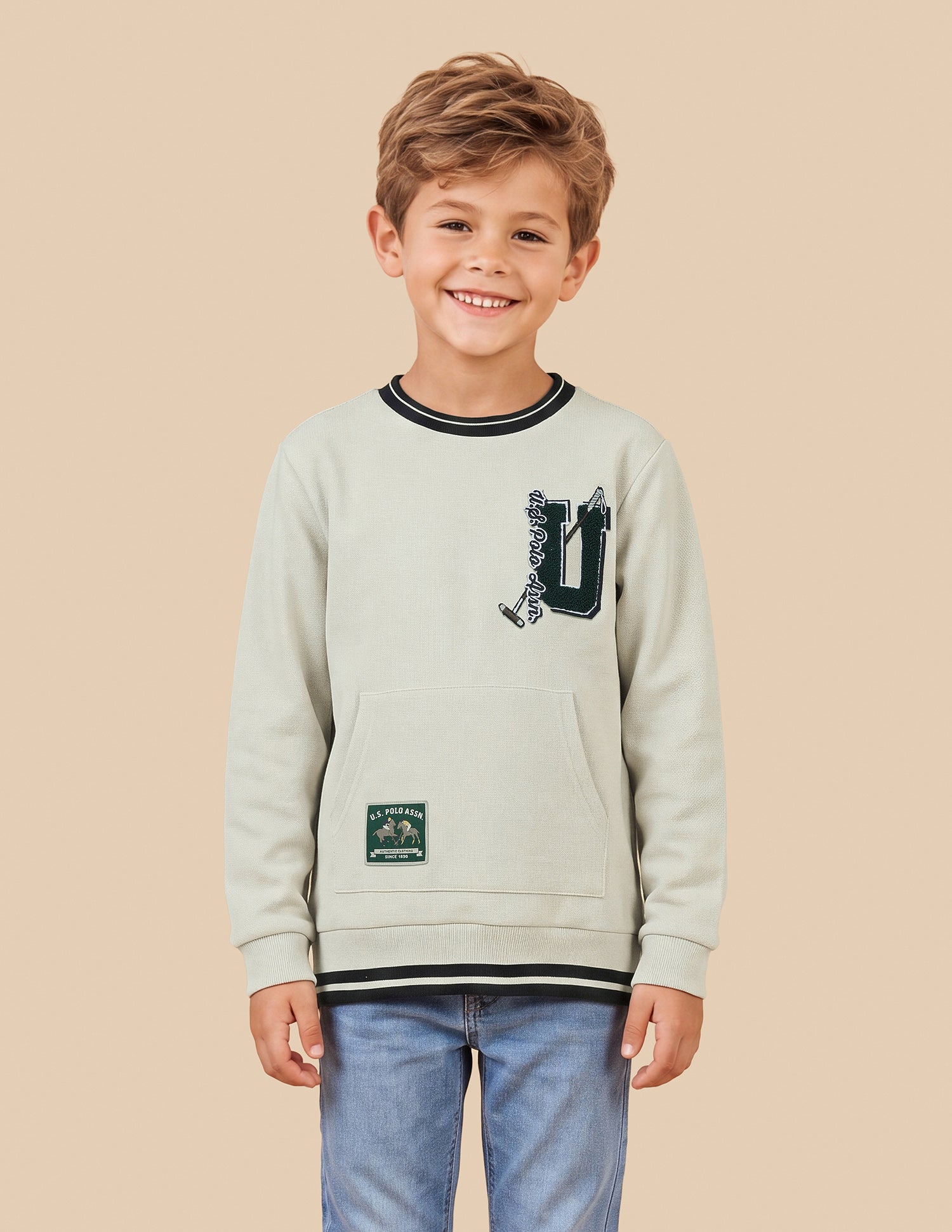 Brand Applique Regular Fit Sweatshirt Beige - U.S. Polo Assn. India | Large