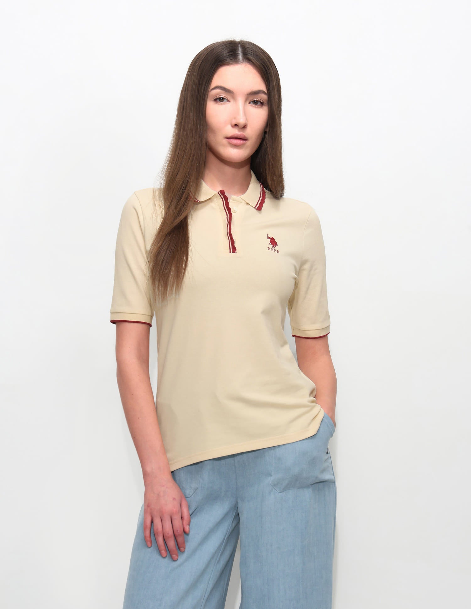 Regular Fit Solid Polo Shirt Ecru - U.S. Polo Assn. India | Large