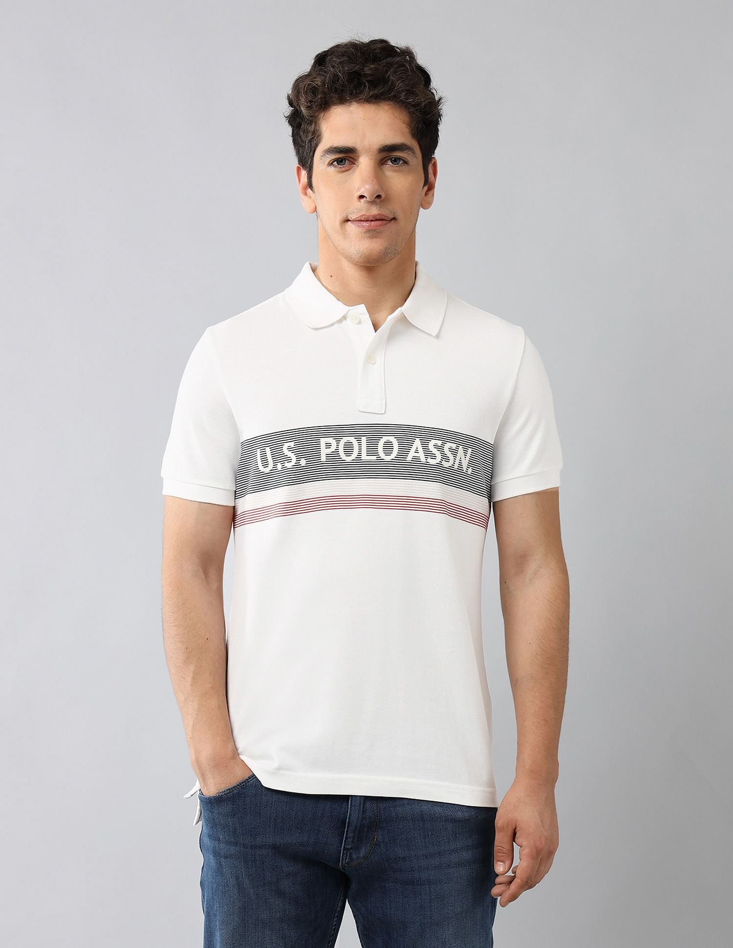 Brand Printed Muscle Fit Polo Shirt Ivory - U.S. POLO ASSN. | Large