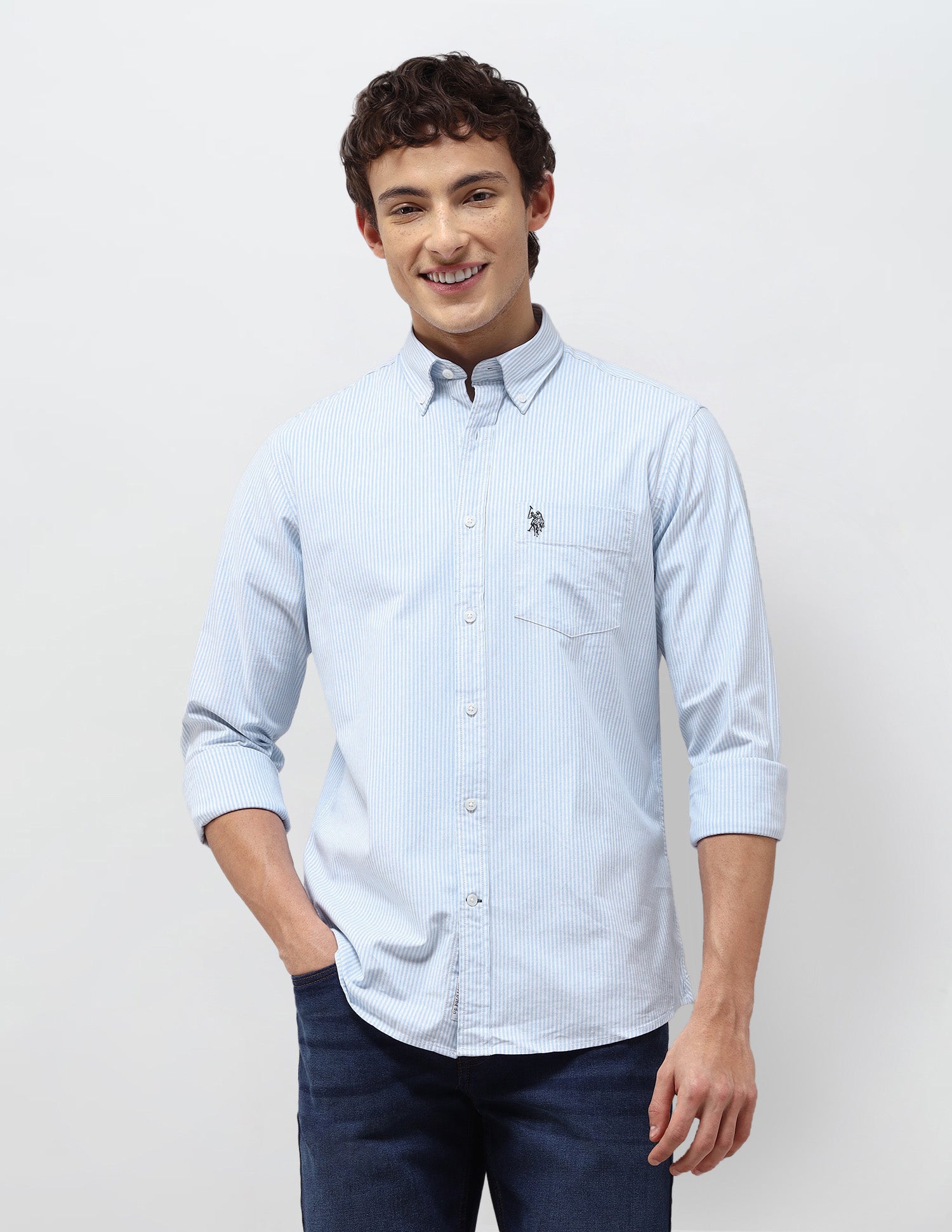 Vertical Striped Regular Fit Shirt Light Blue - U.S. Polo Assn. India | Large
