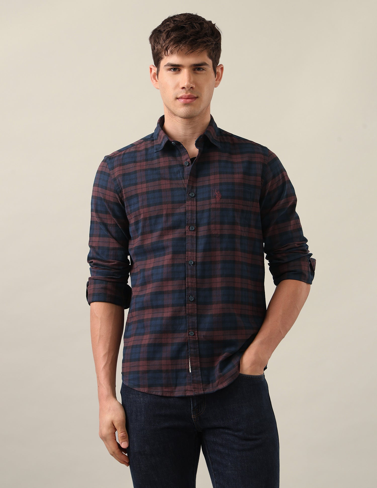 Grid Tattersall Checked Twill Shirt Maroon - U.S. Polo Assn. India | Large