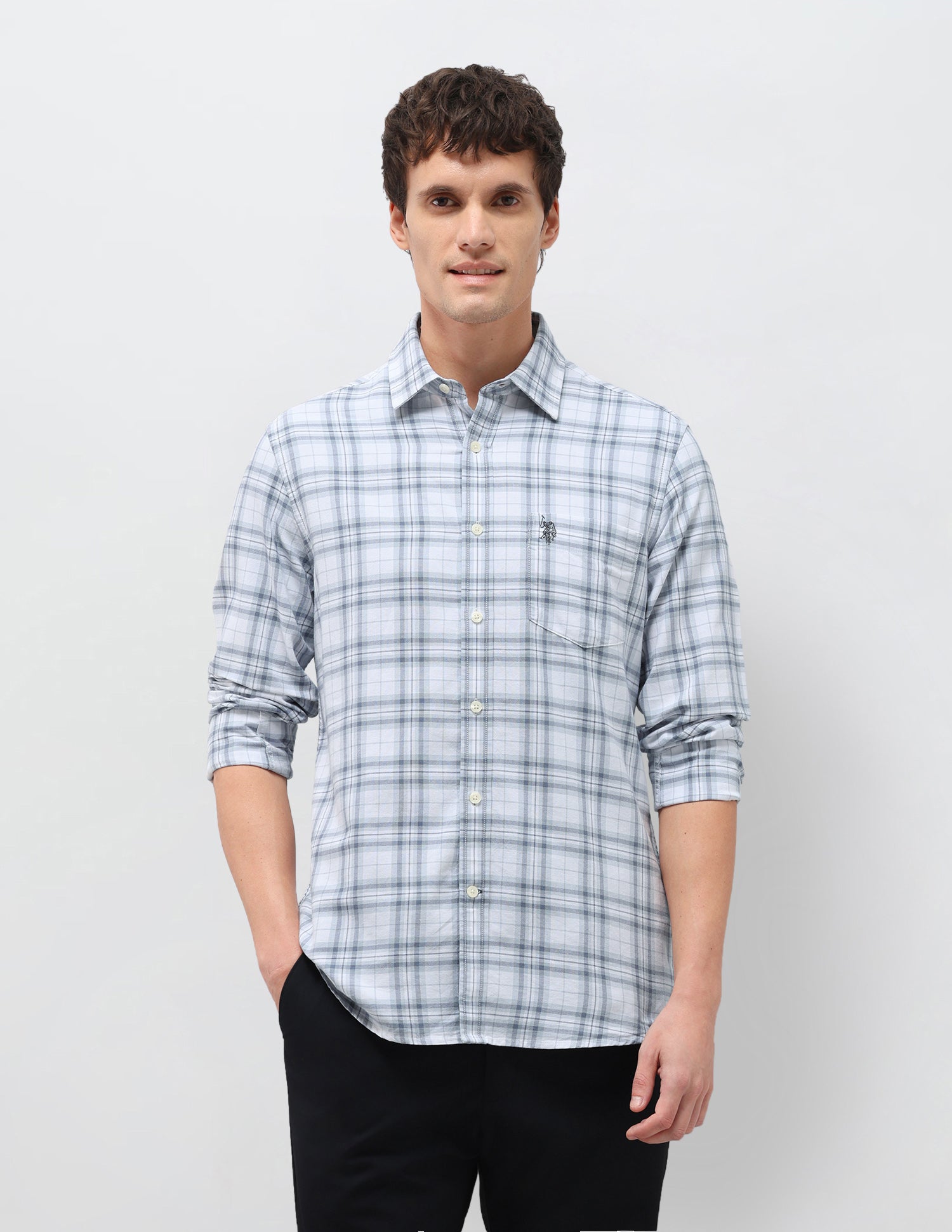 Tartan Checked Oxford Shirt Grey - U.S. Polo Assn. India | Large