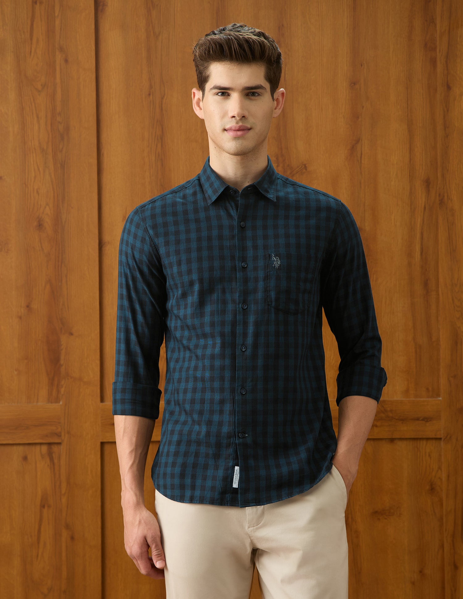 Twill Gingham Checked Shirt Teal - U.S. Polo Assn. India | Large