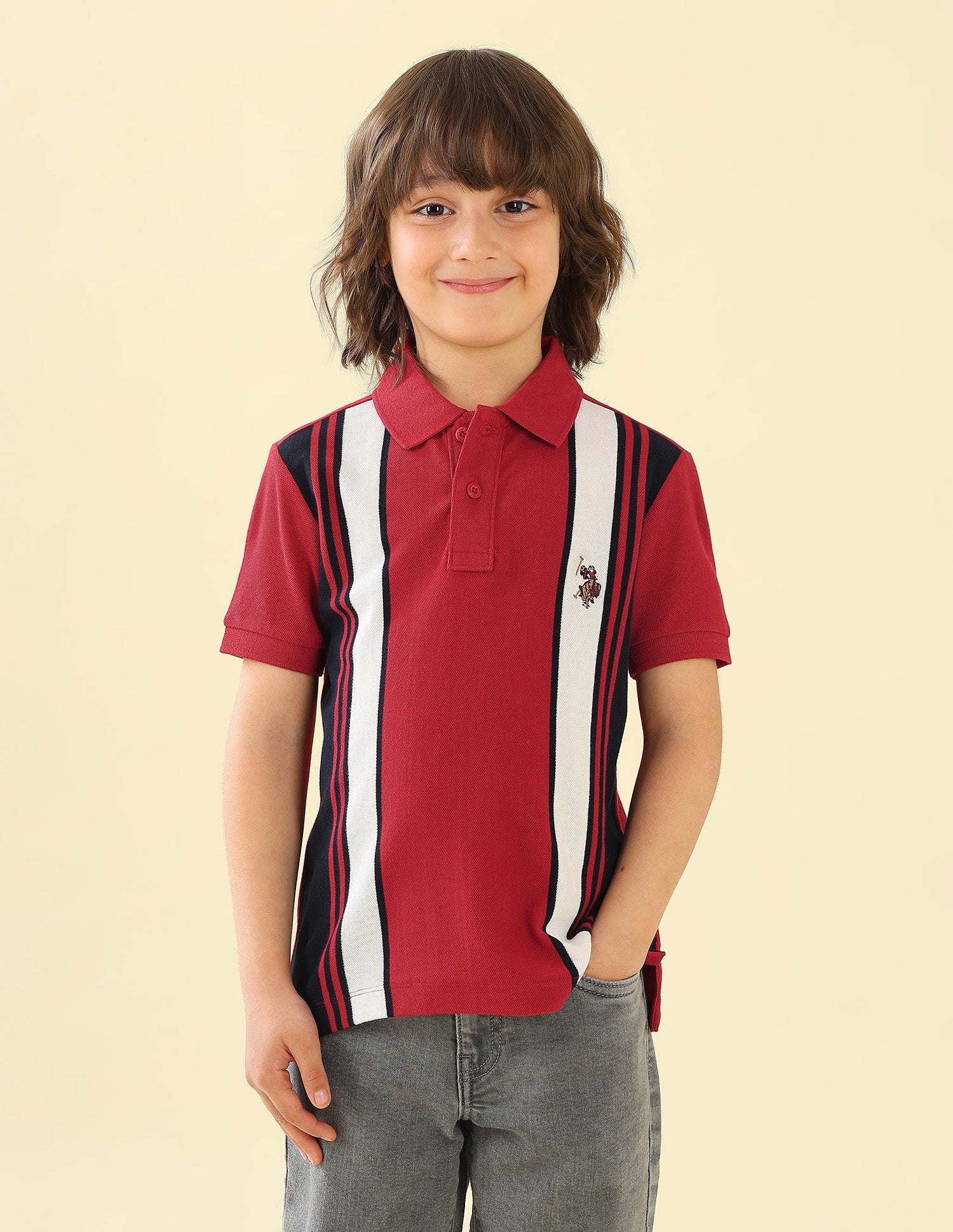 Vertical Striped Regular Fit Polo Shirt Red - U.S. Polo Assn. India | Large