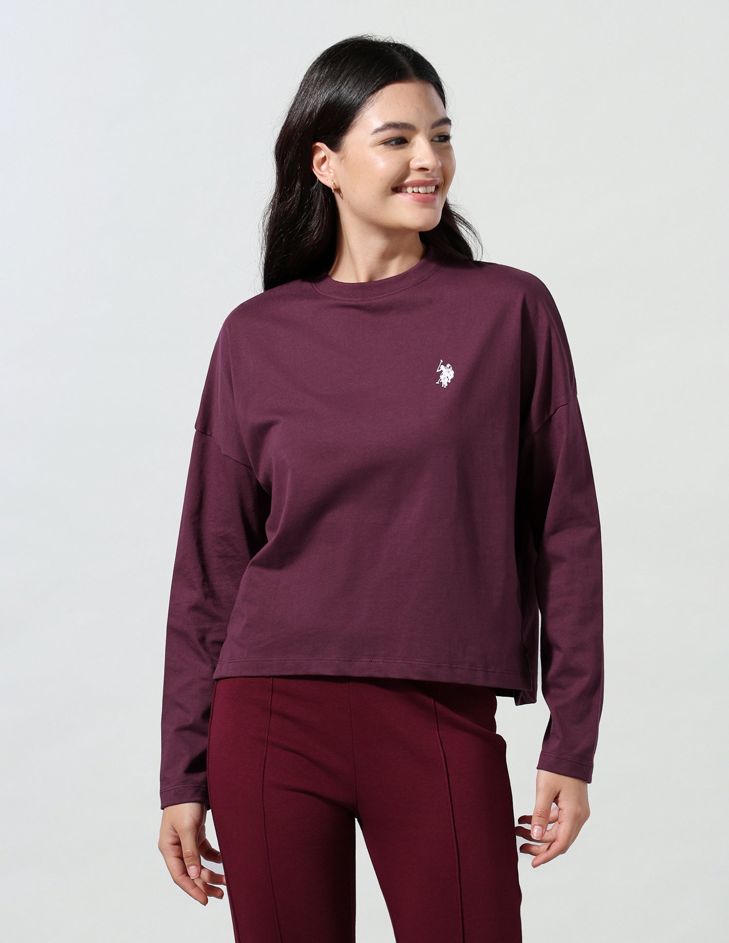 Solid Regular Fit Longline T-Shirt Wine - U.S. Polo Assn. India | Large