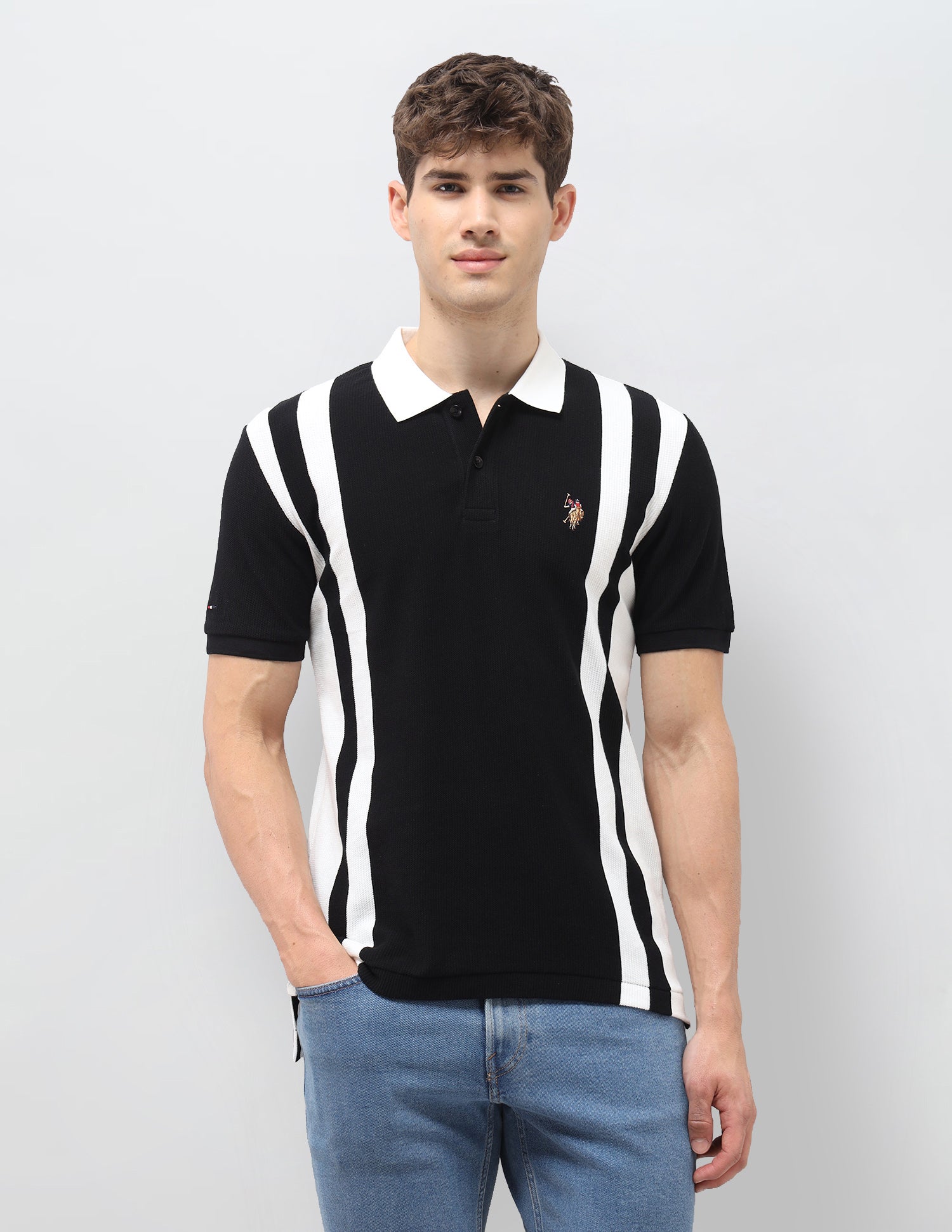 Vertical Striped Slim Fit Polo Shirt Black - U.S. Polo Assn. India | Large
