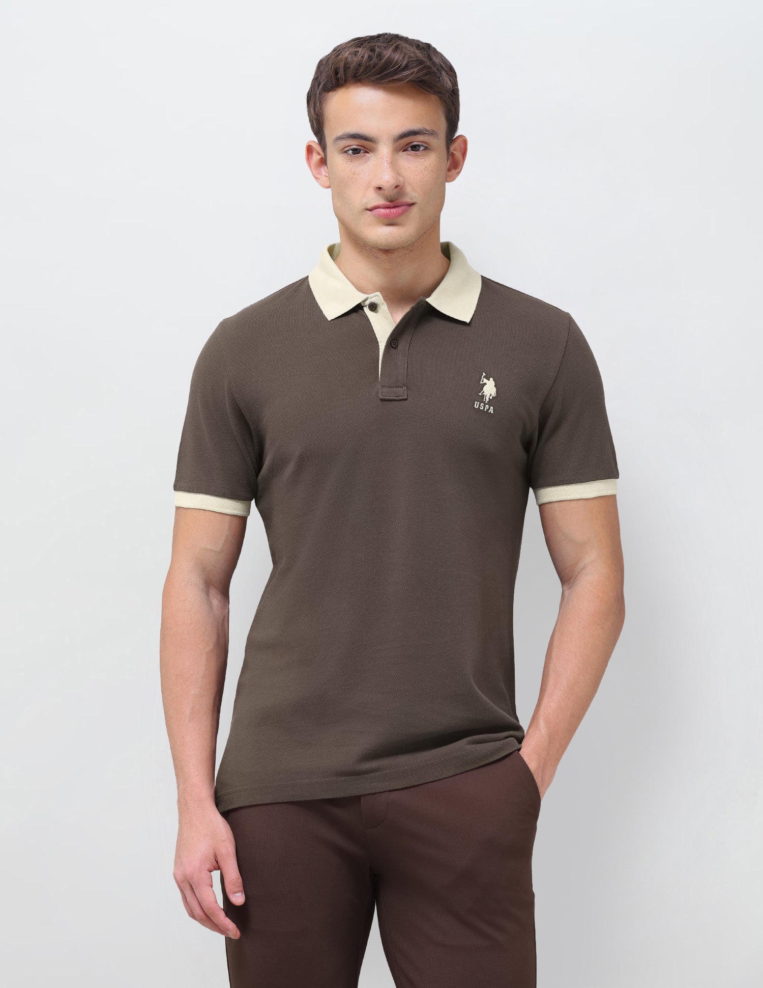 Solid Regular Fit Polo Shirt Dark Brown - U.S. Polo Assn. India | Large