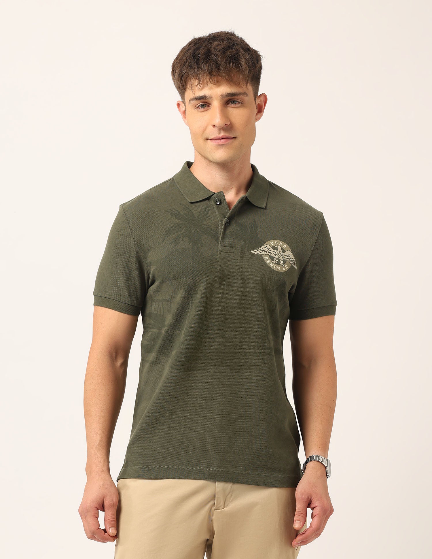 Graphic Muscle Fit Polo Shirt Olive - U.S. Polo Assn. India | Large