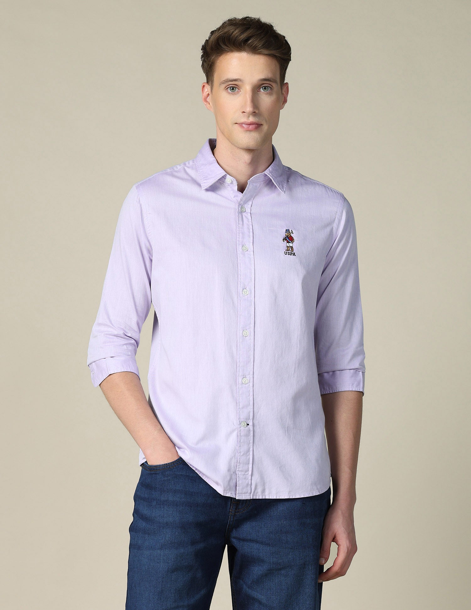 Tailored Fit Twill Shirt Lavender - U.S. POLO ASSN. | Large