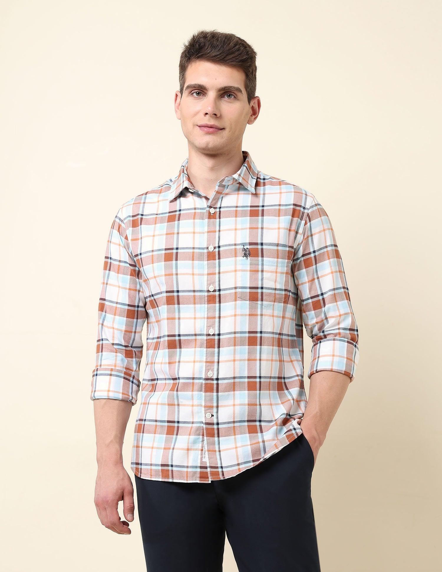 Tartan Checked Tailored Fit Shirt Khaki - U.S. Polo Assn. India | Large
