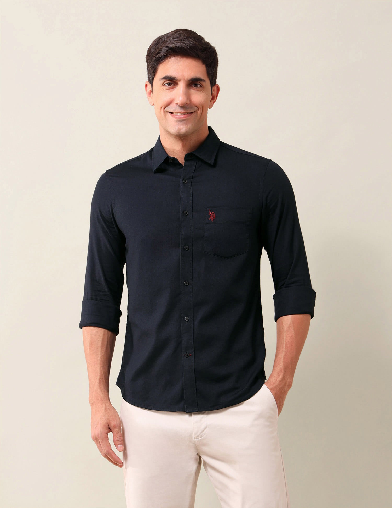 Tailored Fit Solid Shirt Navy - U.S. Polo Assn. India | Large