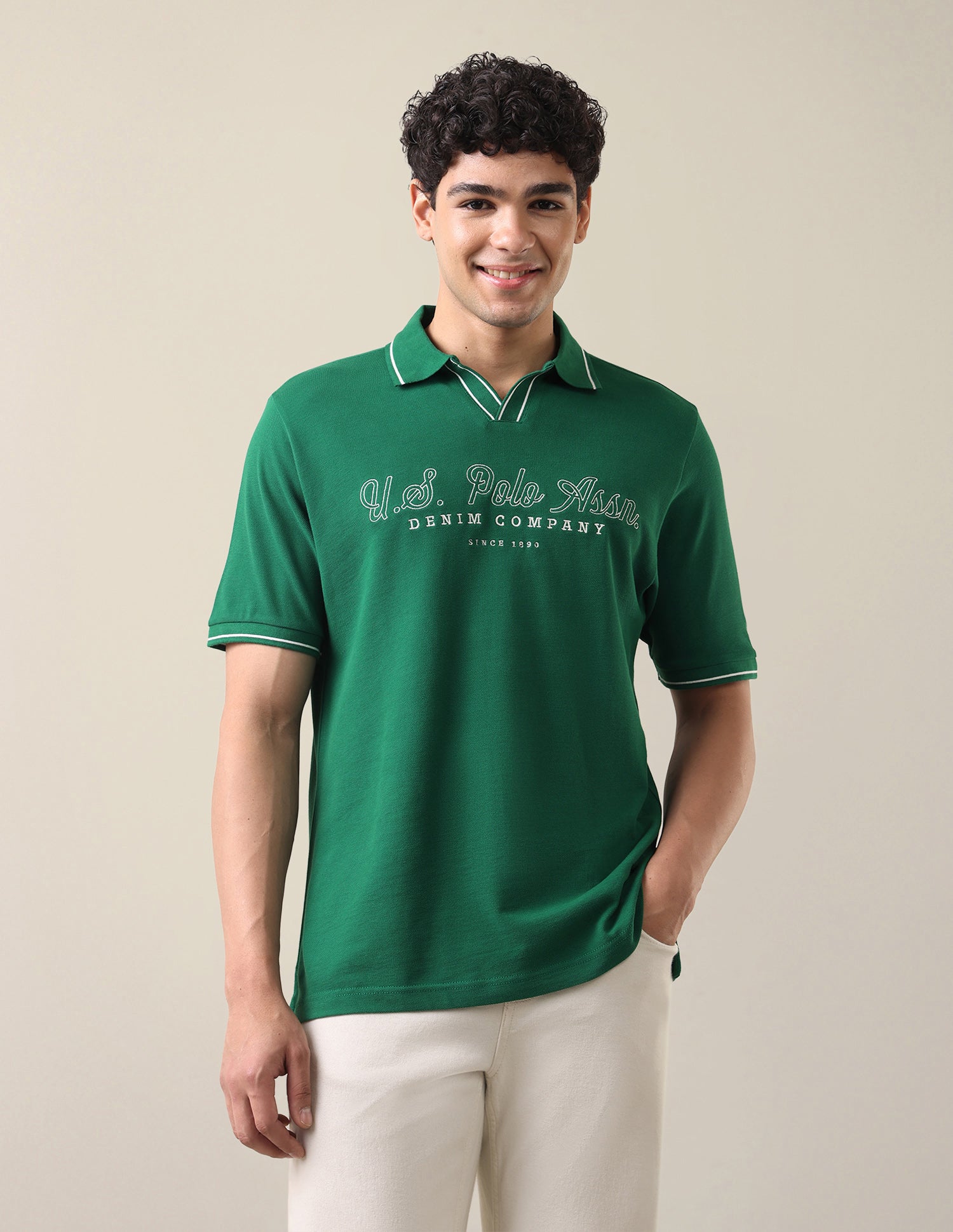 Brand Embroidered Comfort Fit Polo Shirt Green - U.S. Polo Assn. India | Large