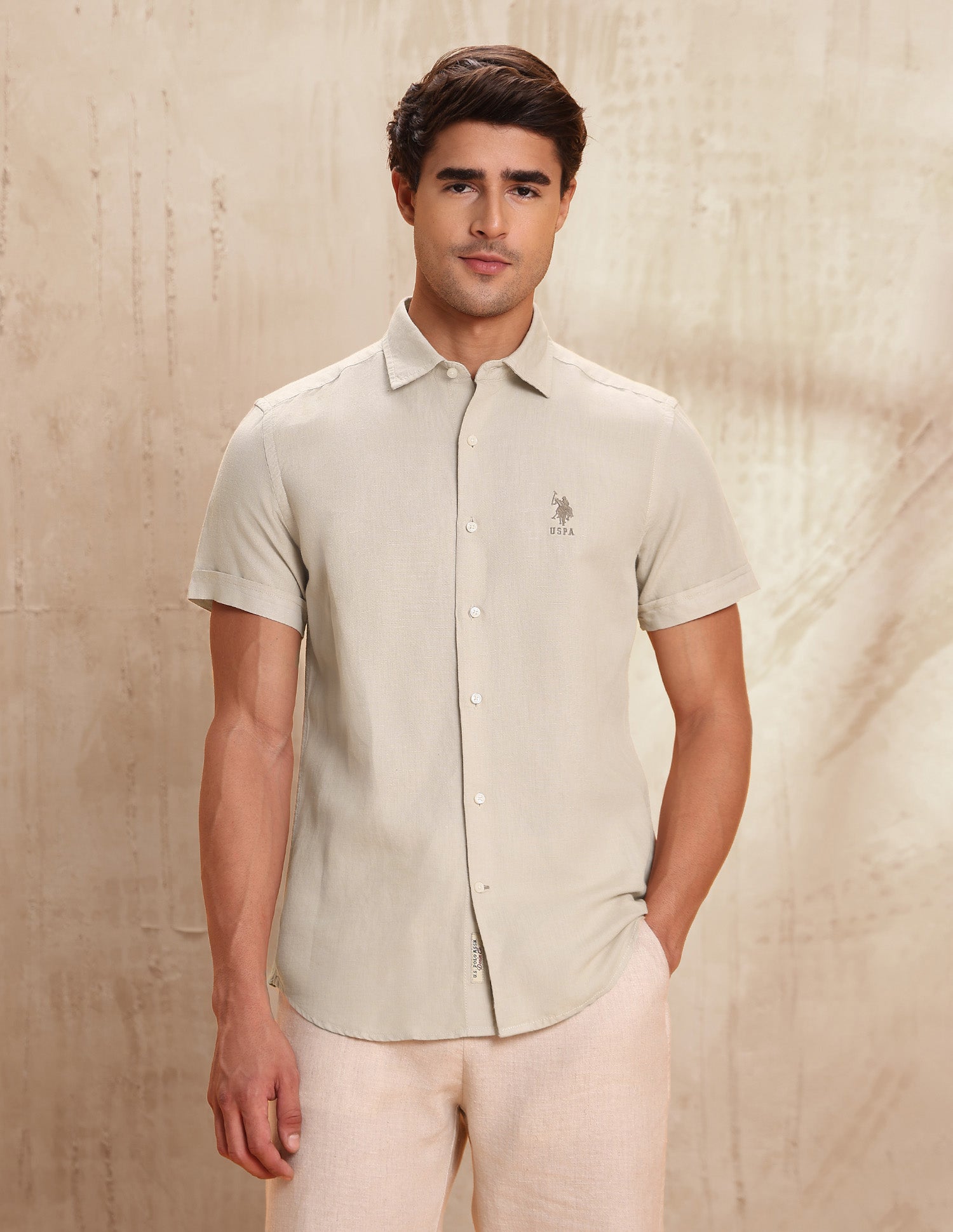 Solid Slim Fit Shirt Beige - U.S. POLO ASSN. | Large
