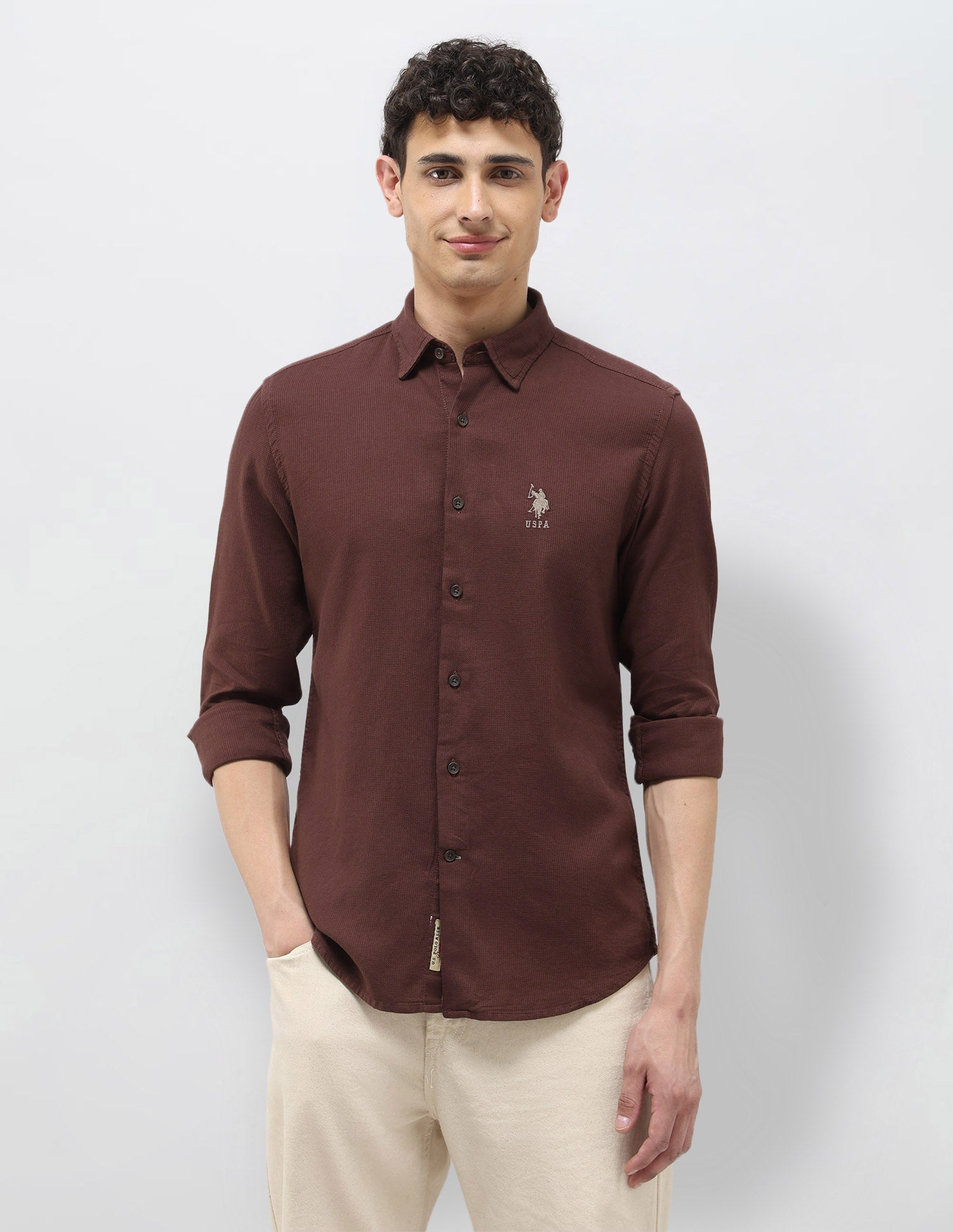 Textured Pure Cotton Shirt Rust - U.S. Polo Assn. India | Large