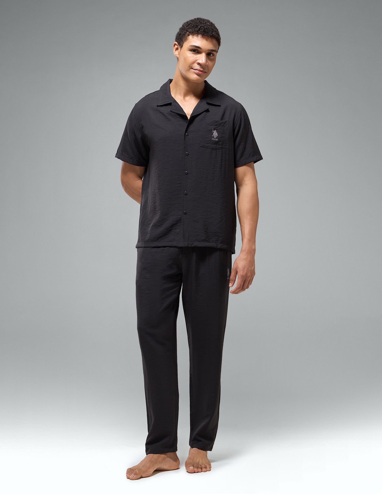 Crinkled Featherlight OESS02 Sleep Set Black - U.S. Polo Assn. India | Large