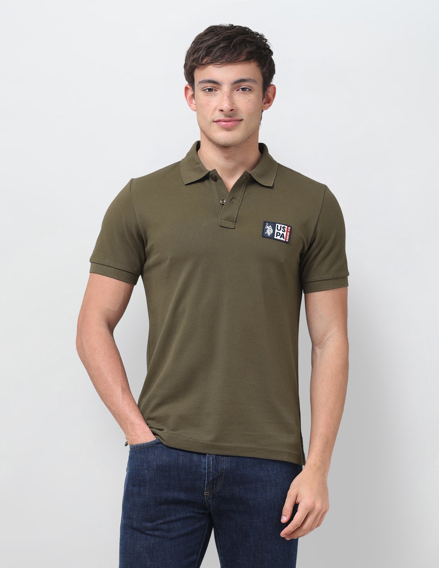 Solid Slim Fit Polo Shirt Olive - U.S. Polo Assn. India | Large