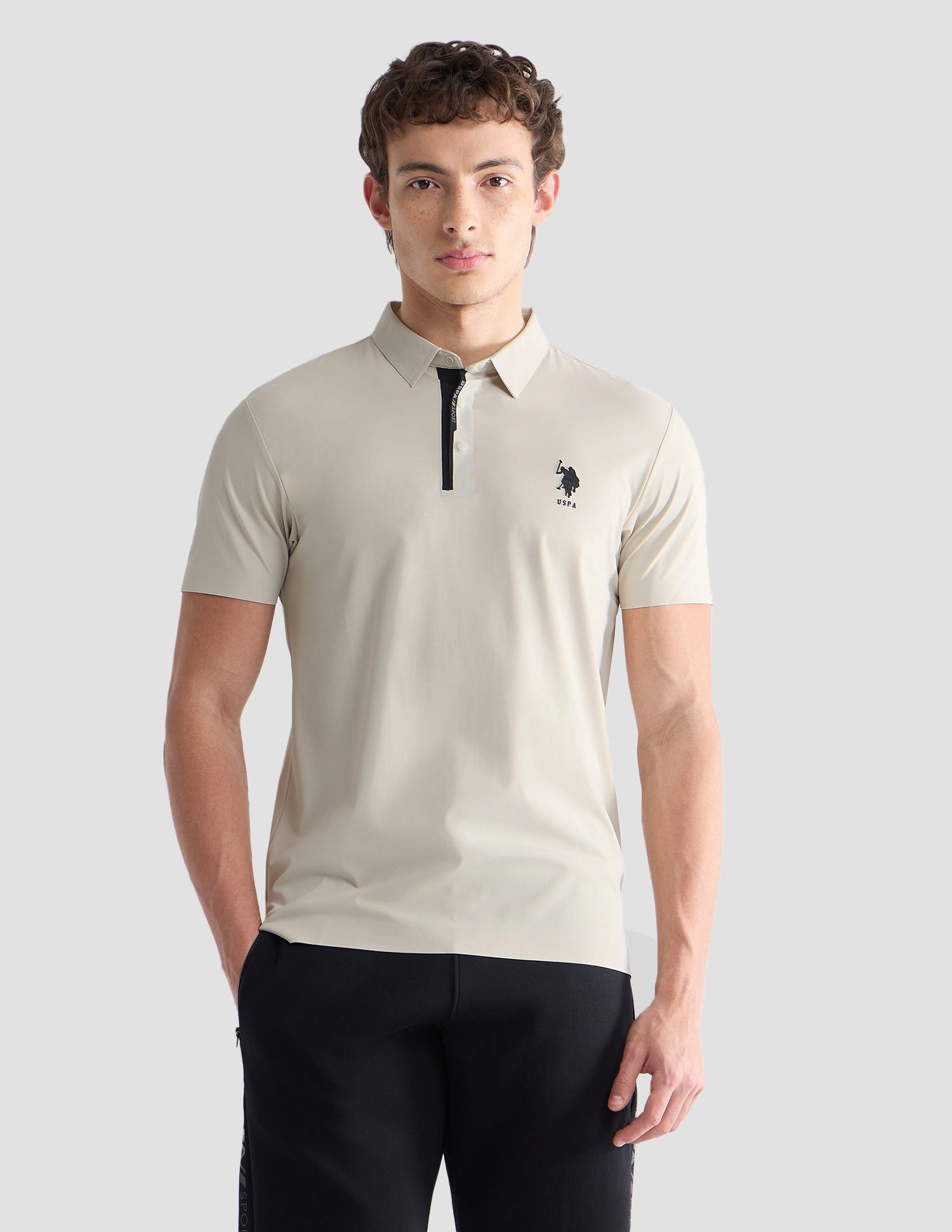 Solid Slim Fit Active Polo Shirt Beige - U.S. Polo Assn. India | Large