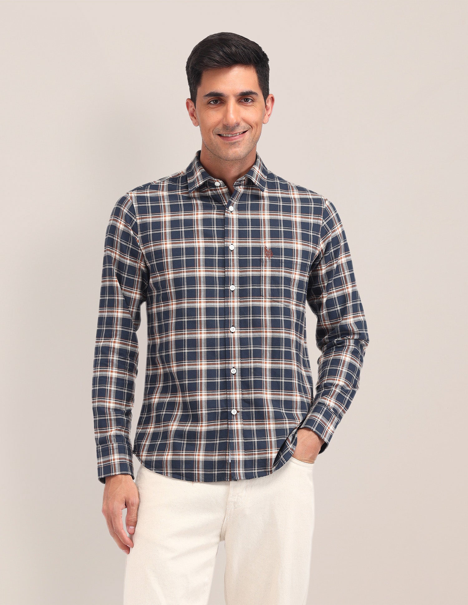 Dupplin Checked Tailored Fit Shirt Navy - U.S. Polo Assn. India | Large